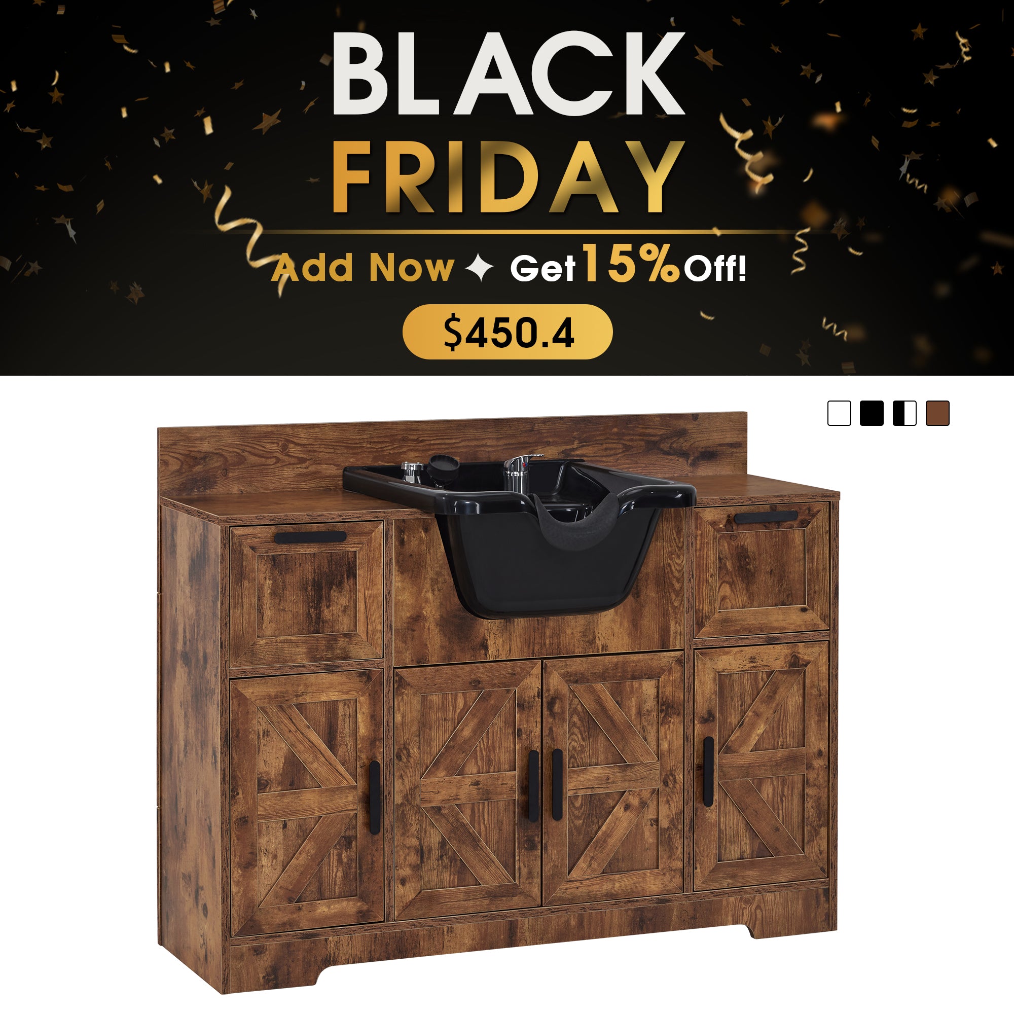 Barber Shampoo Storage Station, Hair Salon Shampoo Equipment with Backwash Sink & Cabinet 7137