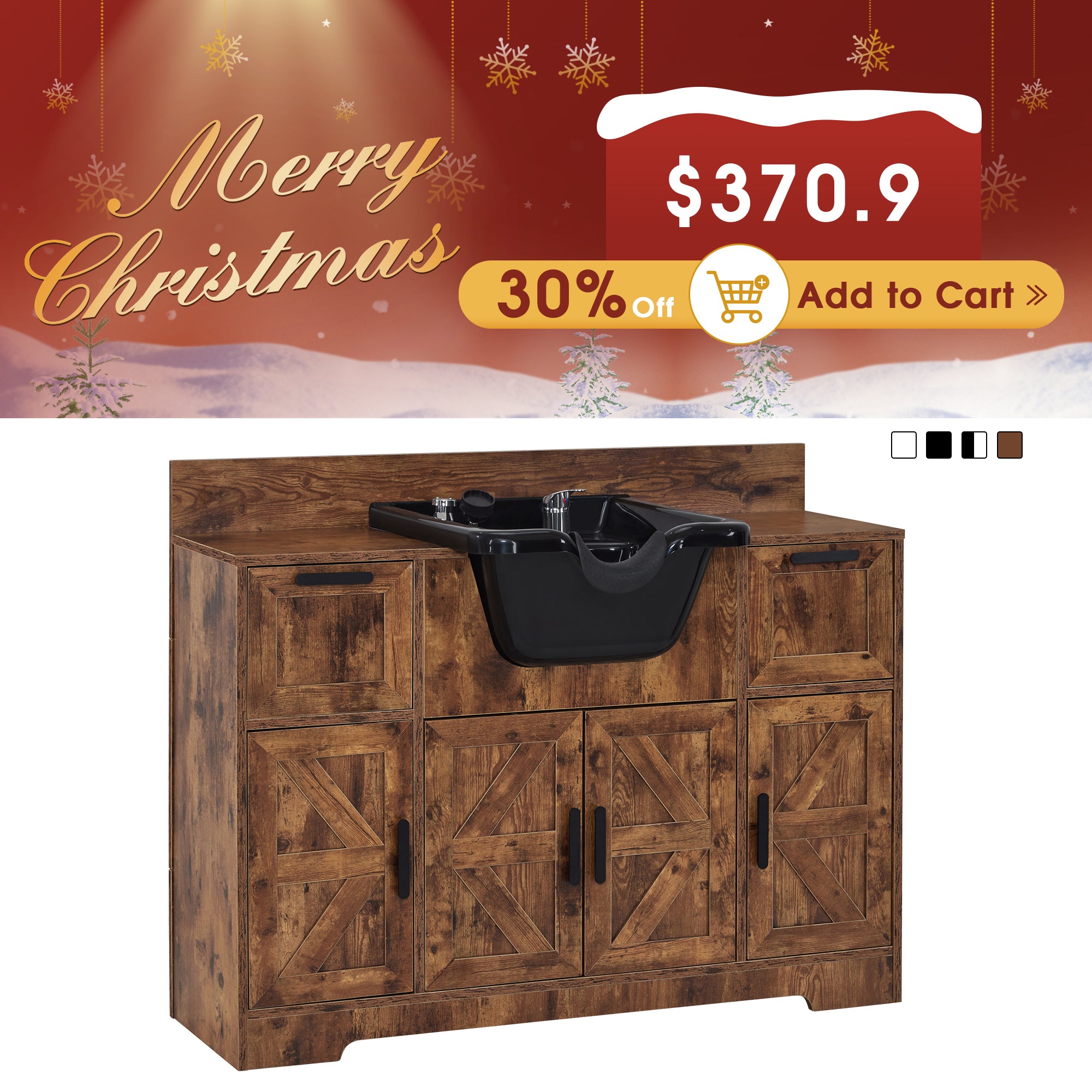 Barber Shampoo Storage Station, Hair Salon Shampoo Equipment with Backwash Sink & Cabinet 7137