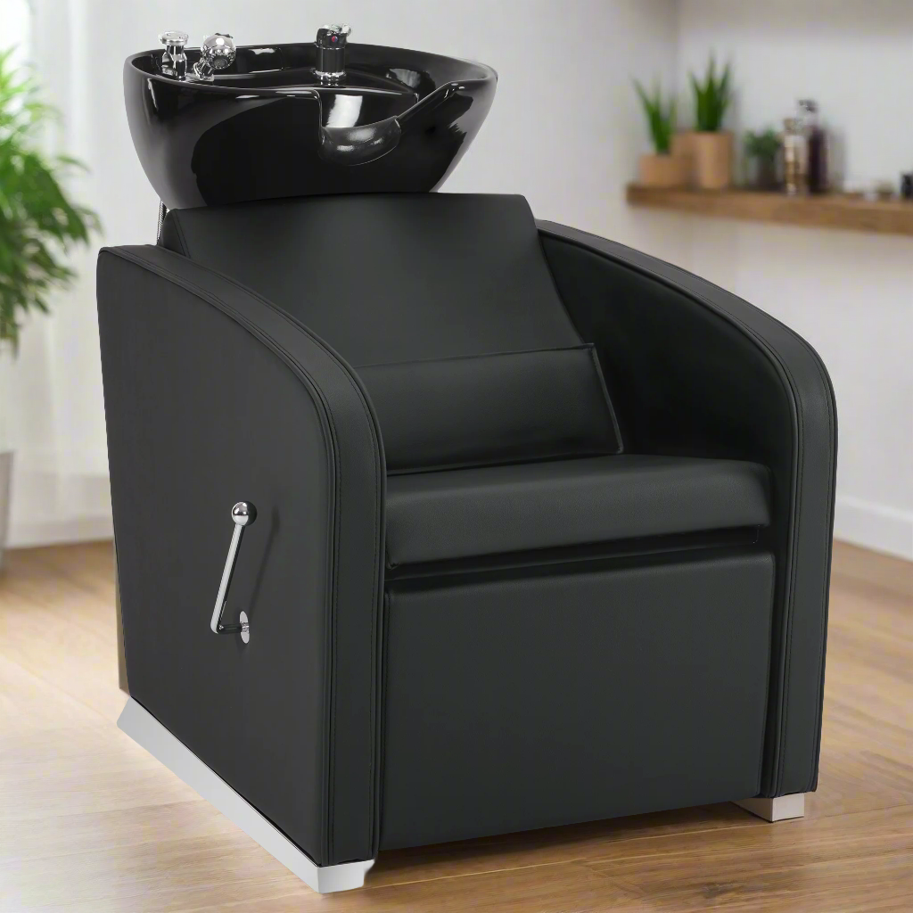 BarberPub Backwash Shampoo Station Chair, Salon Ceramic Hair Wash Bowl 9370