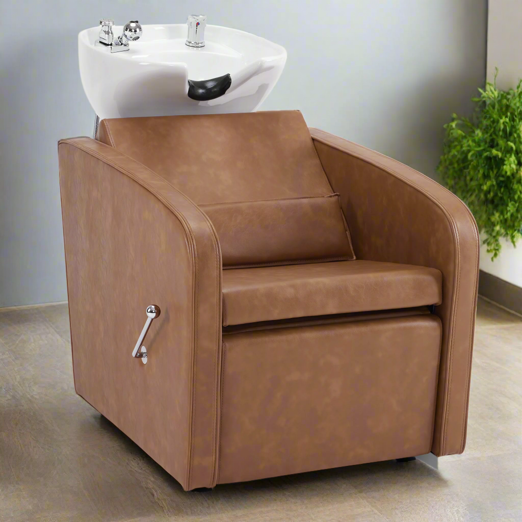 BarberPub Backwash Shampoo Station Chair, Salon Ceramic Hair Wash Bowl 9370