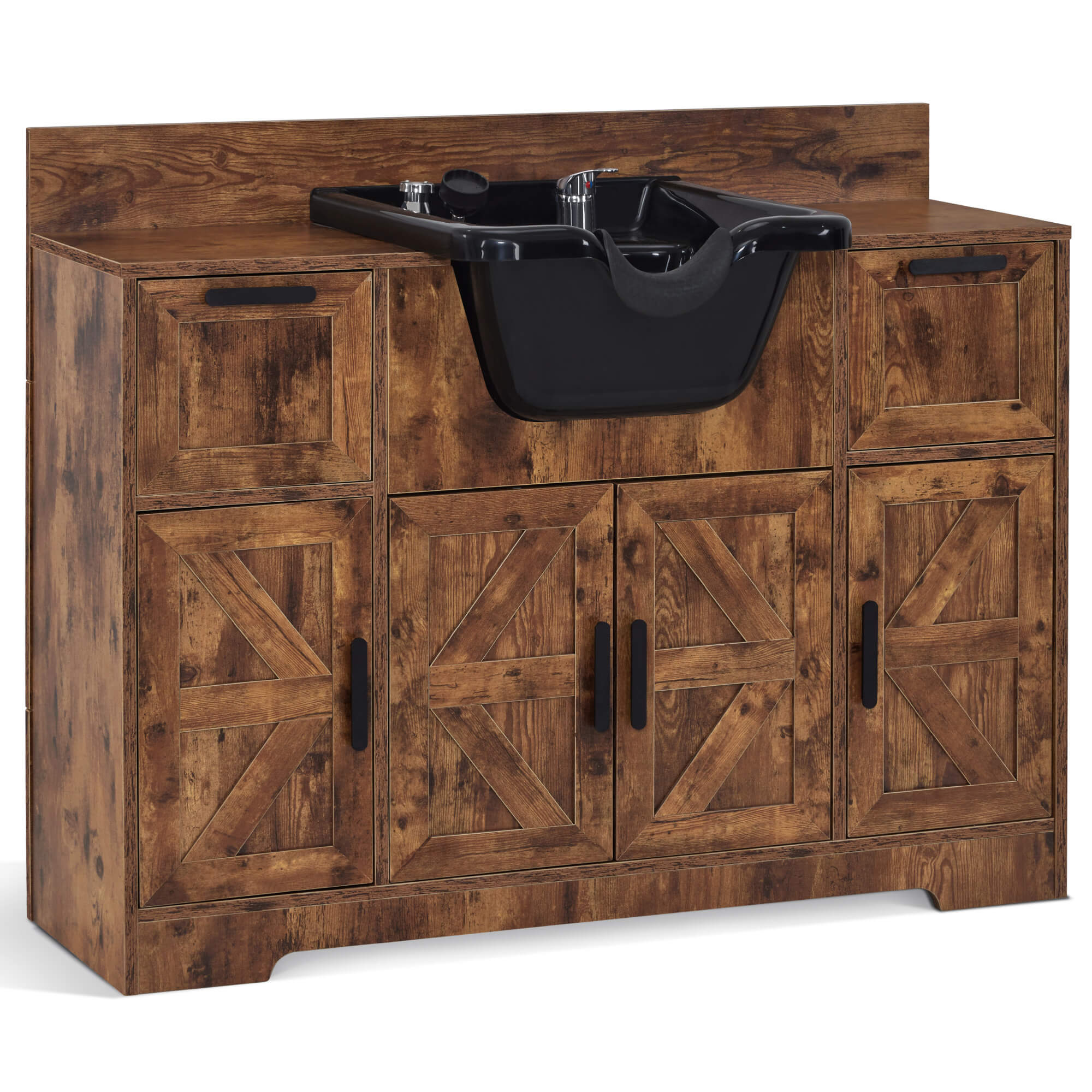 Barber Shampoo Storage Station, Hair Salon Shampoo Equipment with Backwash Sink & Cabinet 7137