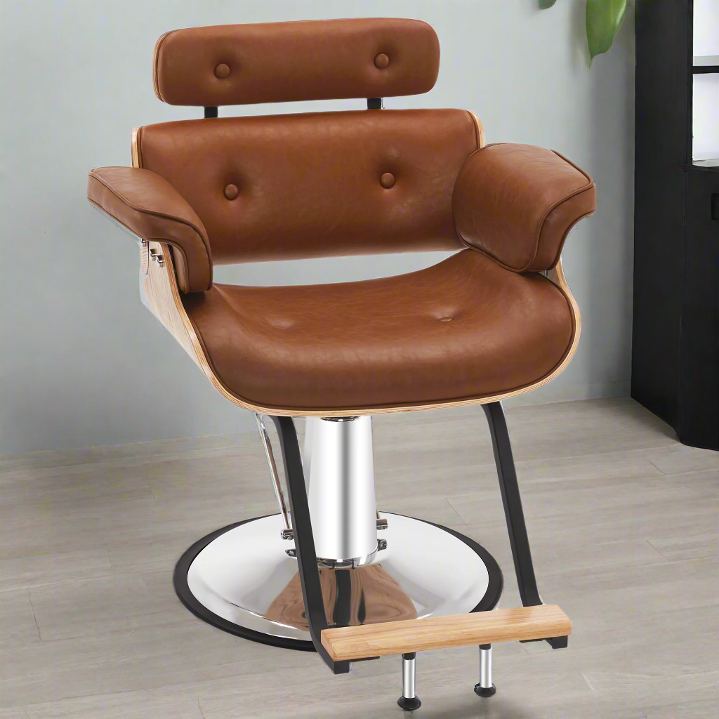 BarberPub Hydraulic Salon Chair,Curved Wood Frame Hair Cutting Styling Chair 8261