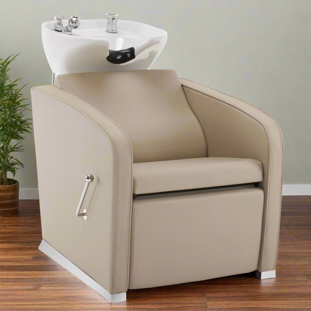 BarberPub Backwash Shampoo Station Chair, Salon Ceramic Hair Wash Bowl 9370
