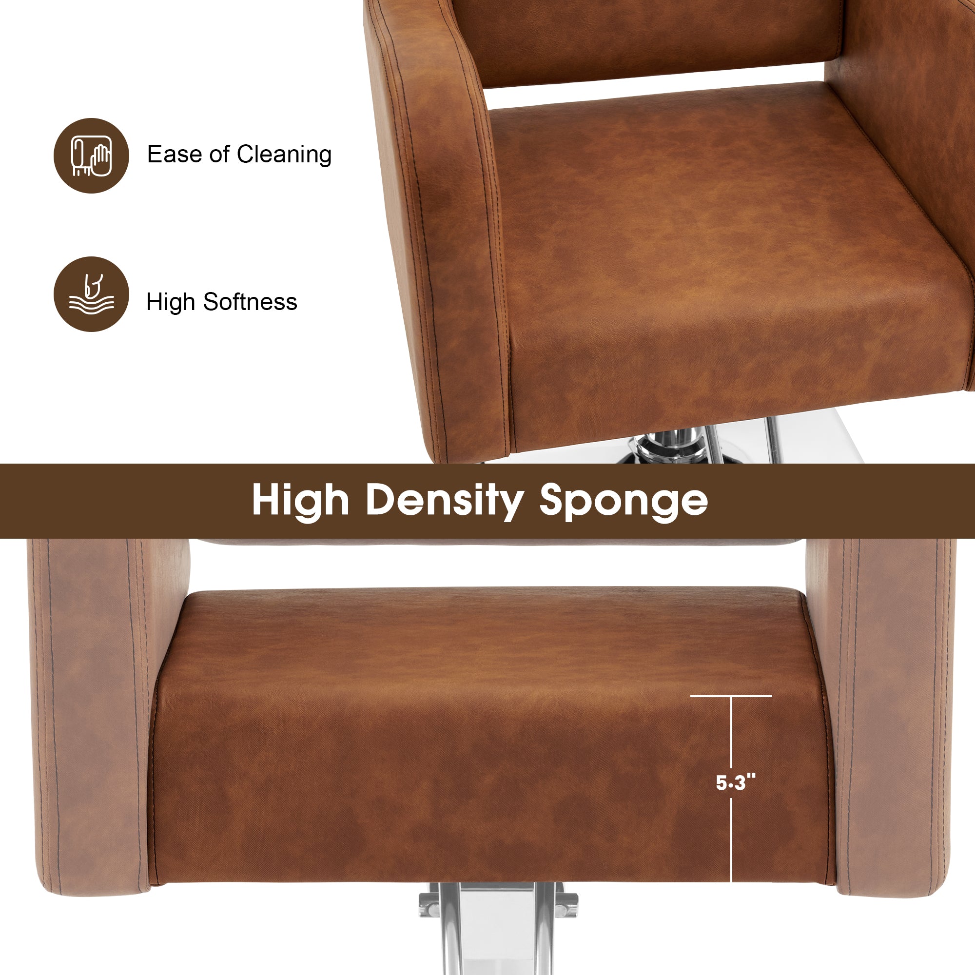 BarberPub Salon Chair 3802 & Backwash Shampoo Chair 9370 Set – Brown Hydraulic Barber Styling Chair with Ceramic Hair Wash Bowl