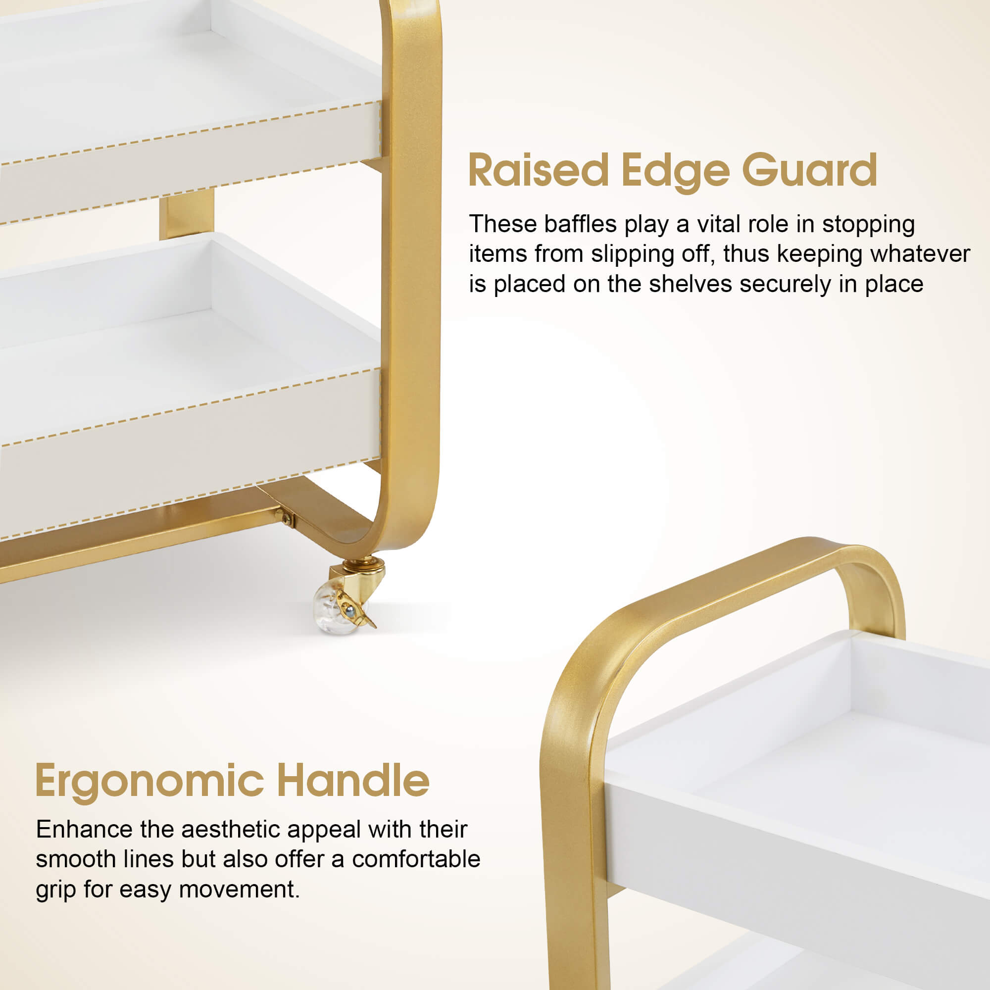 3-Tier Modern Salon Rolling Trolley with Metal Frame, Barber Storage Cart with Lockable Wheels 2085