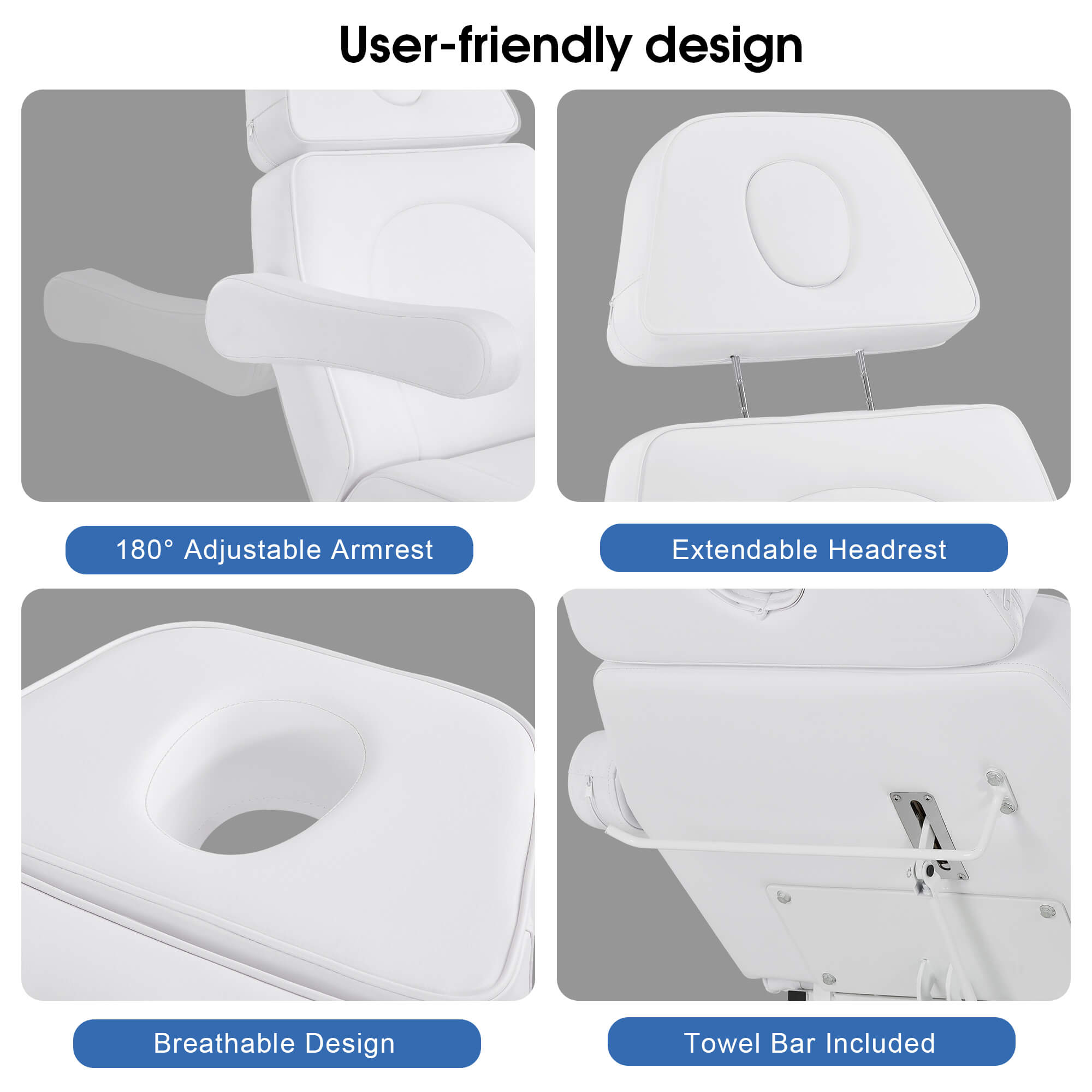 3 Motors Fully Adjustable Electric Facial Bed, Hydraulic Message Beauty Tattoo Chair with Thick Cushion 2782