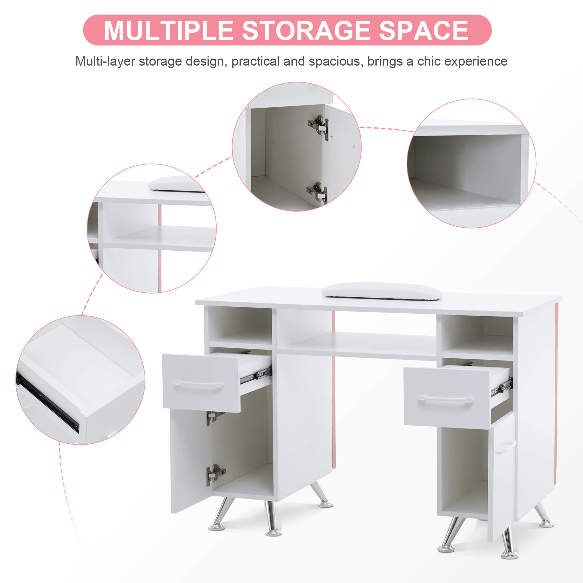 BarberPub Acetone Resistant Manicure Table Nail Equipment for Storage 2671