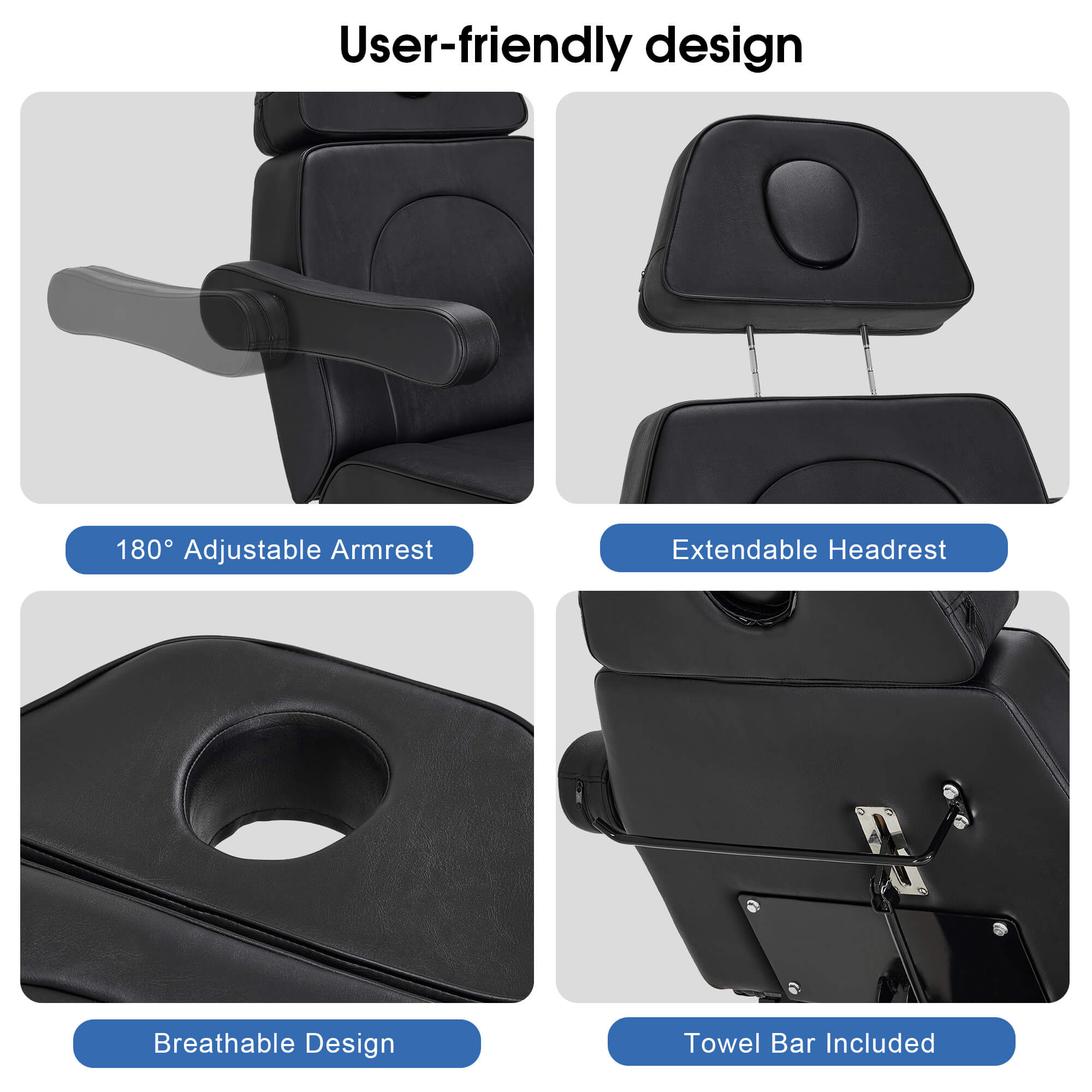 3 Motors Fully Adjustable Electric Facial Bed, Hydraulic Message Beauty Tattoo Chair with Thick Cushion 2782