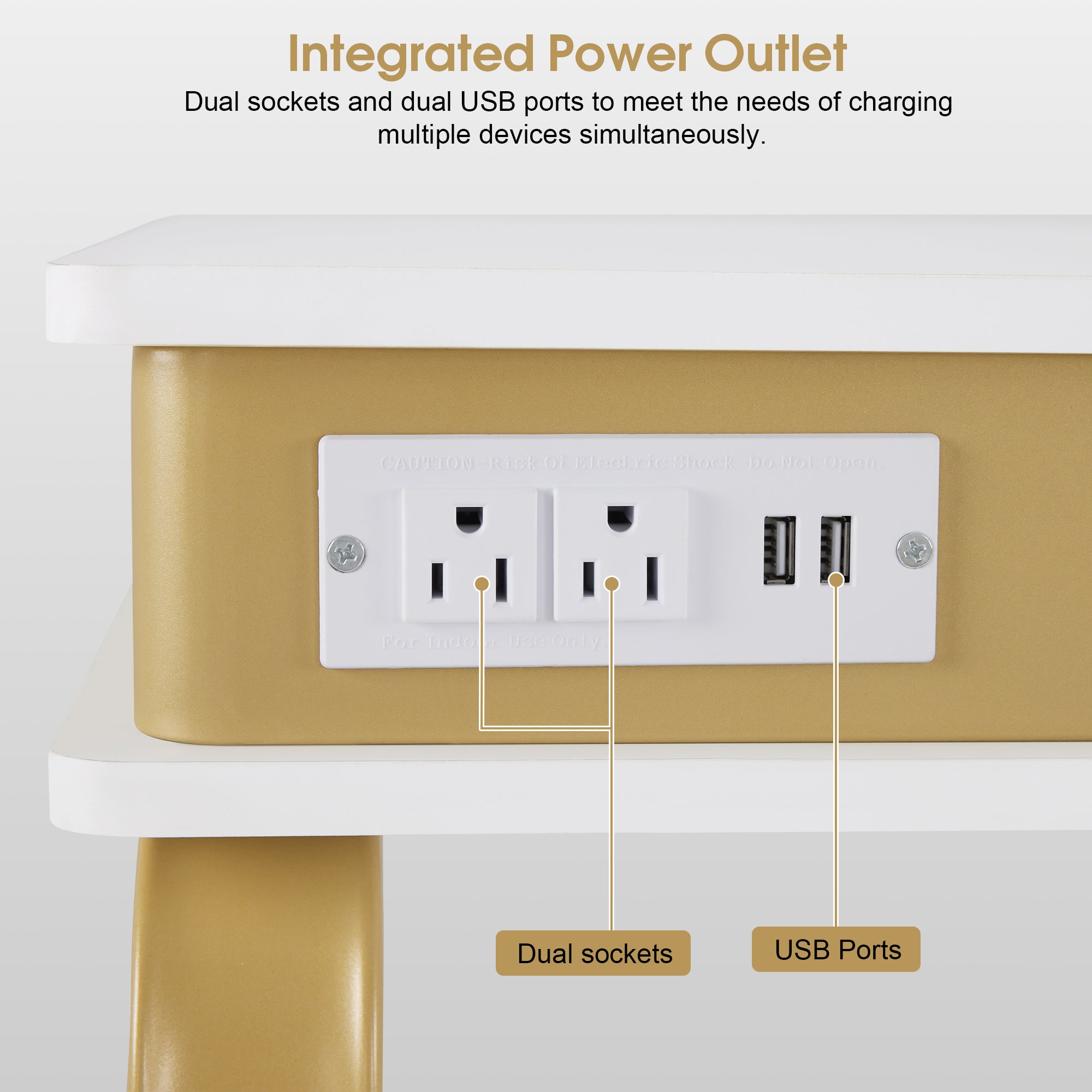 Modern White & Gold Manicure Table with Outlets, Beauty Nail Desk with Big Drawers for Storage 2626