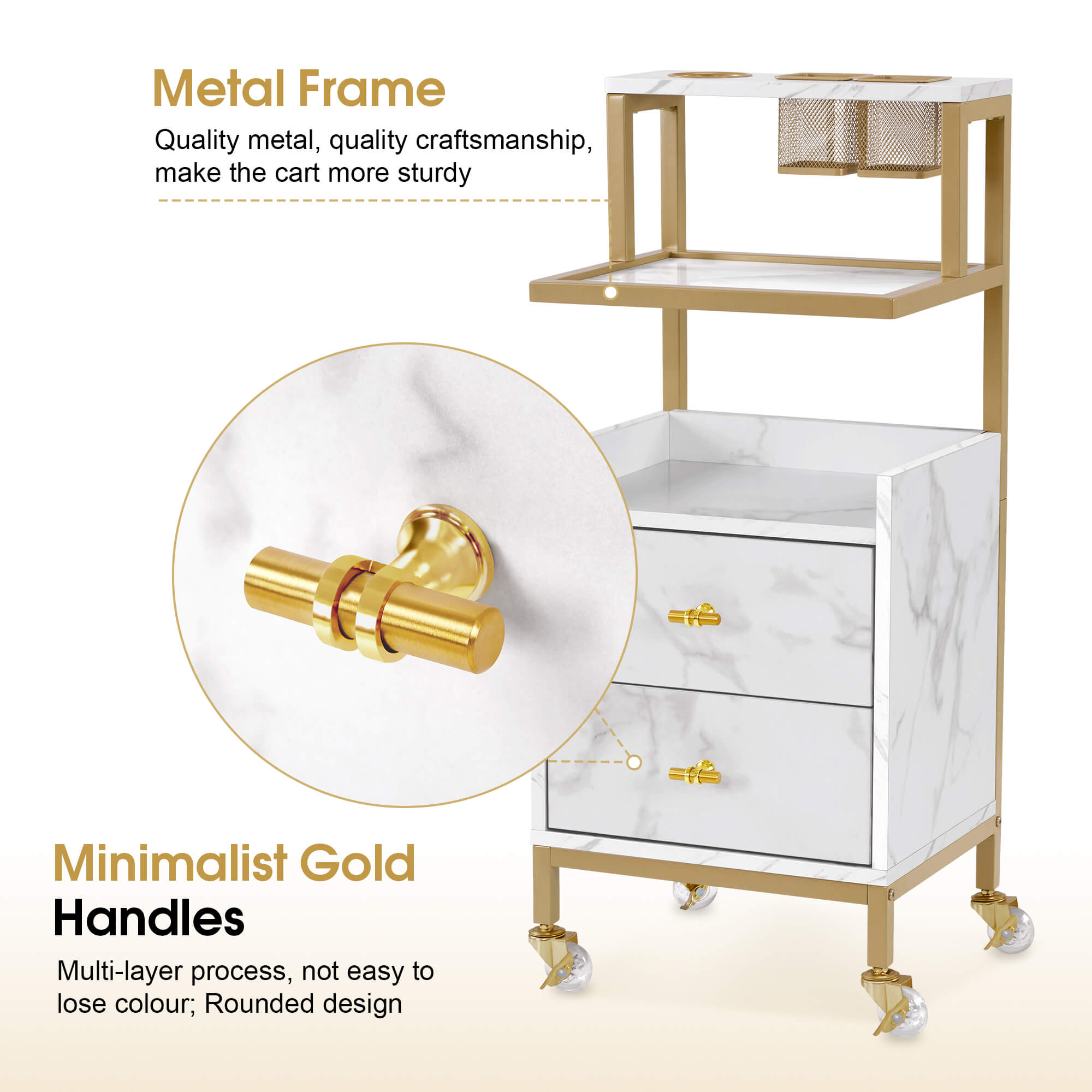 Beauty Salon Trolley with Tool Holders & Wheels, SPA Barber Rolling Cart with Metal Frame 2084