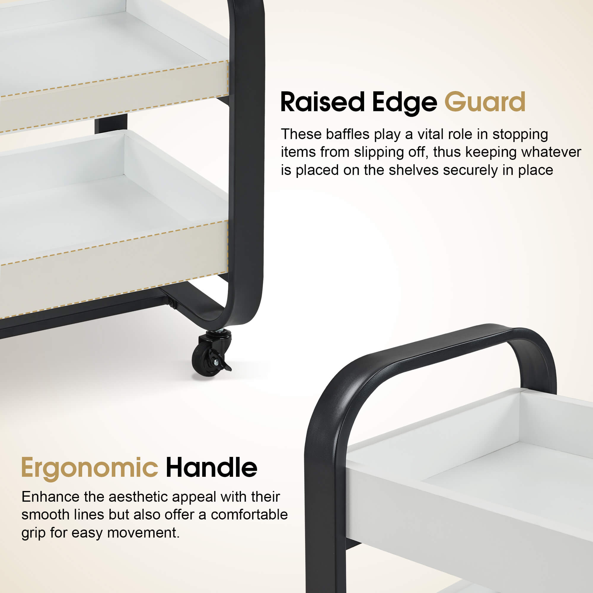 3-Tier Modern Salon Rolling Trolley with Metal Frame, Barber Storage Cart with Lockable Wheels 2085