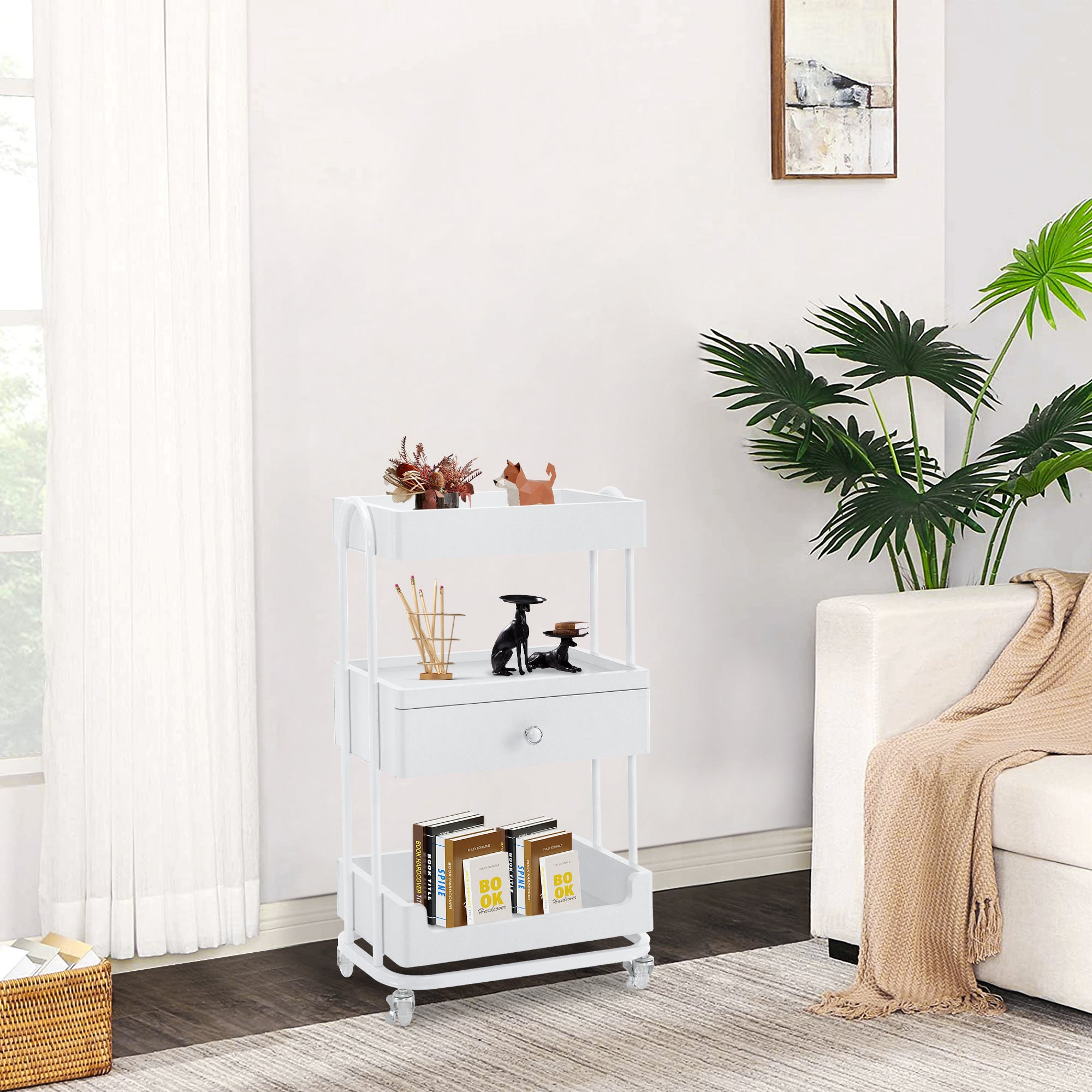 Salon Beauty Cart with Wheels & Drawer, SPA Storage Stylist Trolley with Shelves 2086