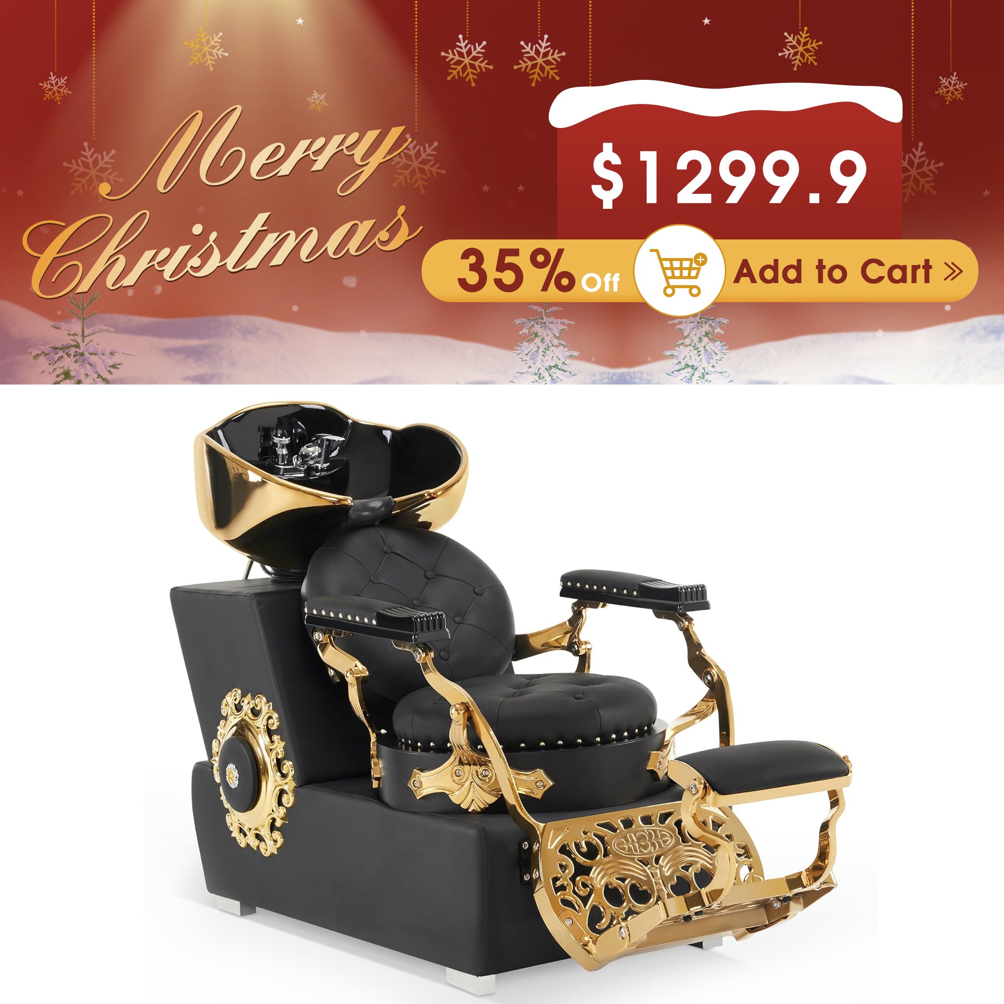 BarberPub Backwash Shampoo Station Chair, Ceramic Hair Wash Bowl Retro 8610