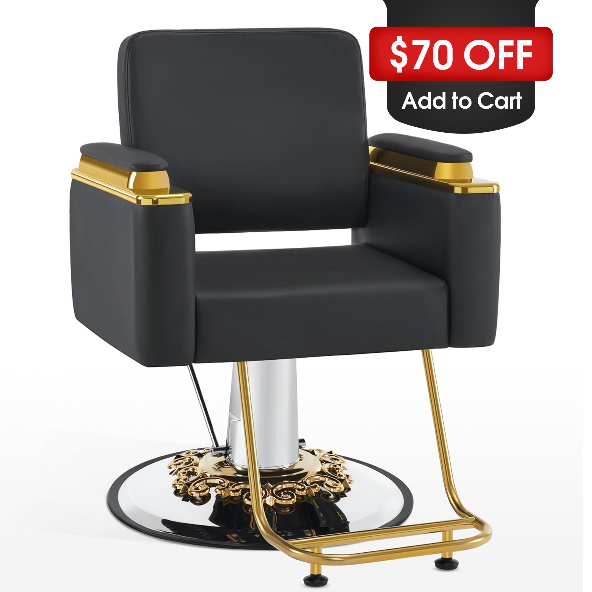 BarberPub Gold&Black Salon Chair, Hydraulic Barber Spa Styling Equipment 8633