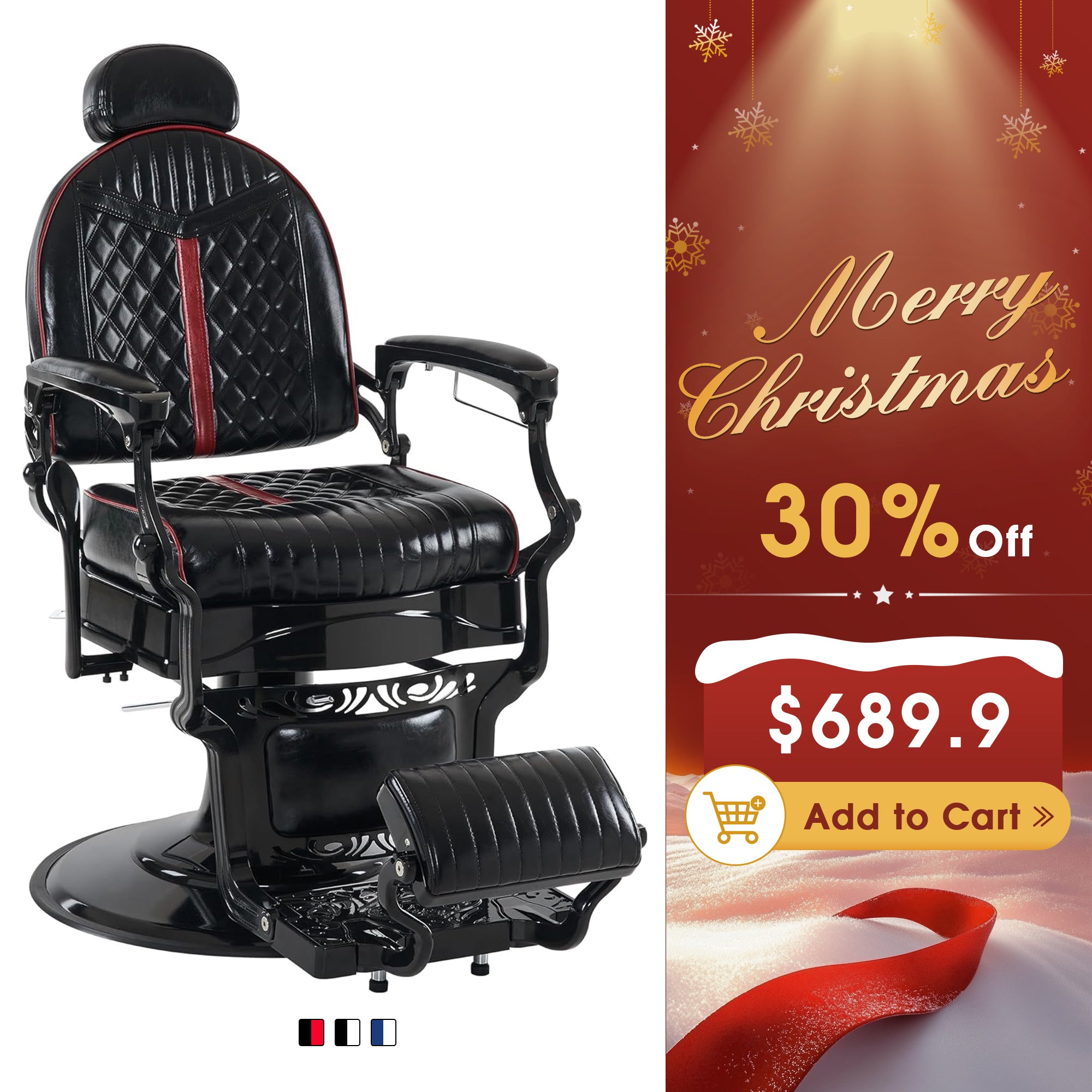 BarberPub Vintage Barber Chair with Headrest, All Purpose Reclining Salon Chair 8730