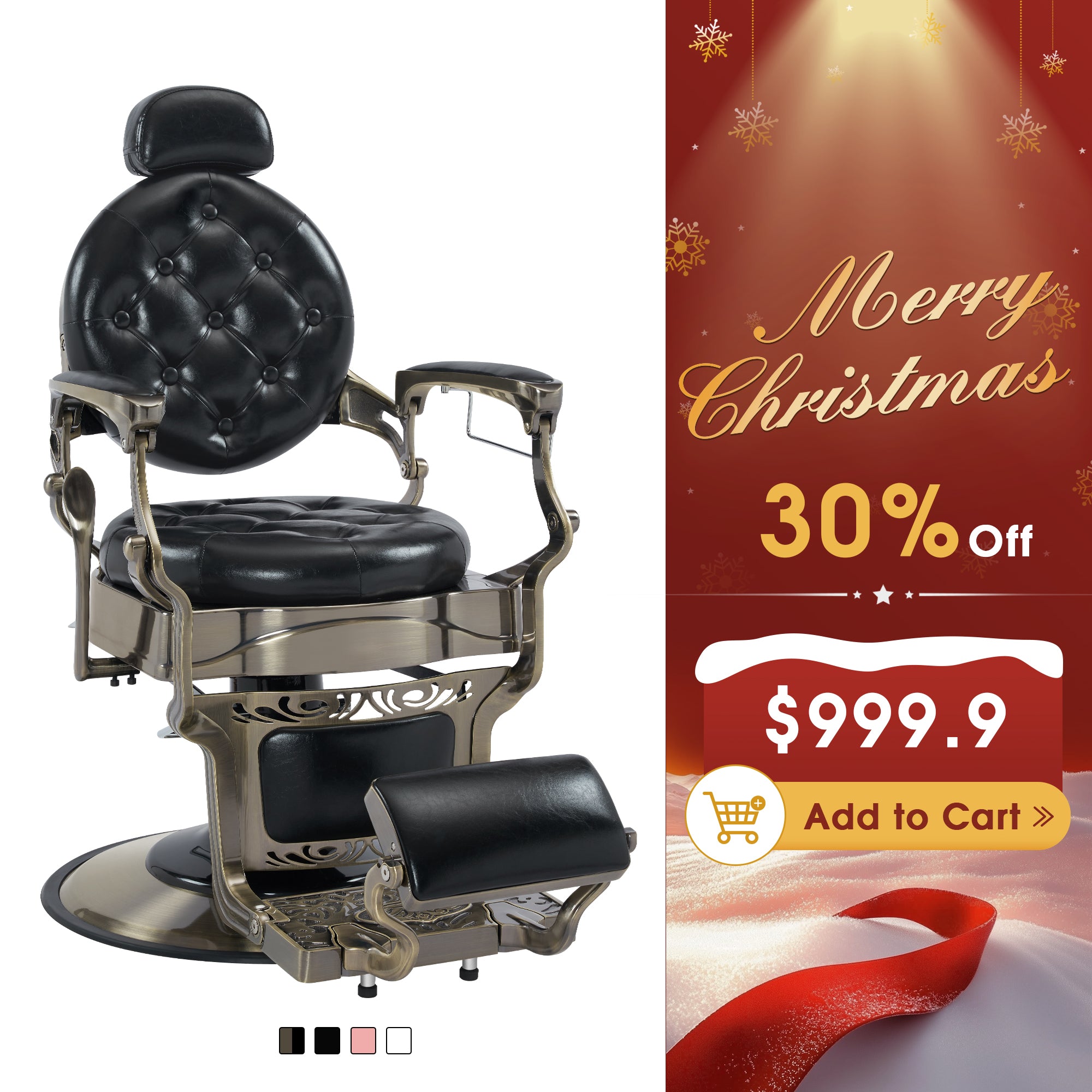 BarberPub Vintage Barber Chair, Heavy Duty Metal Retro Reclining Salon Chair 8914