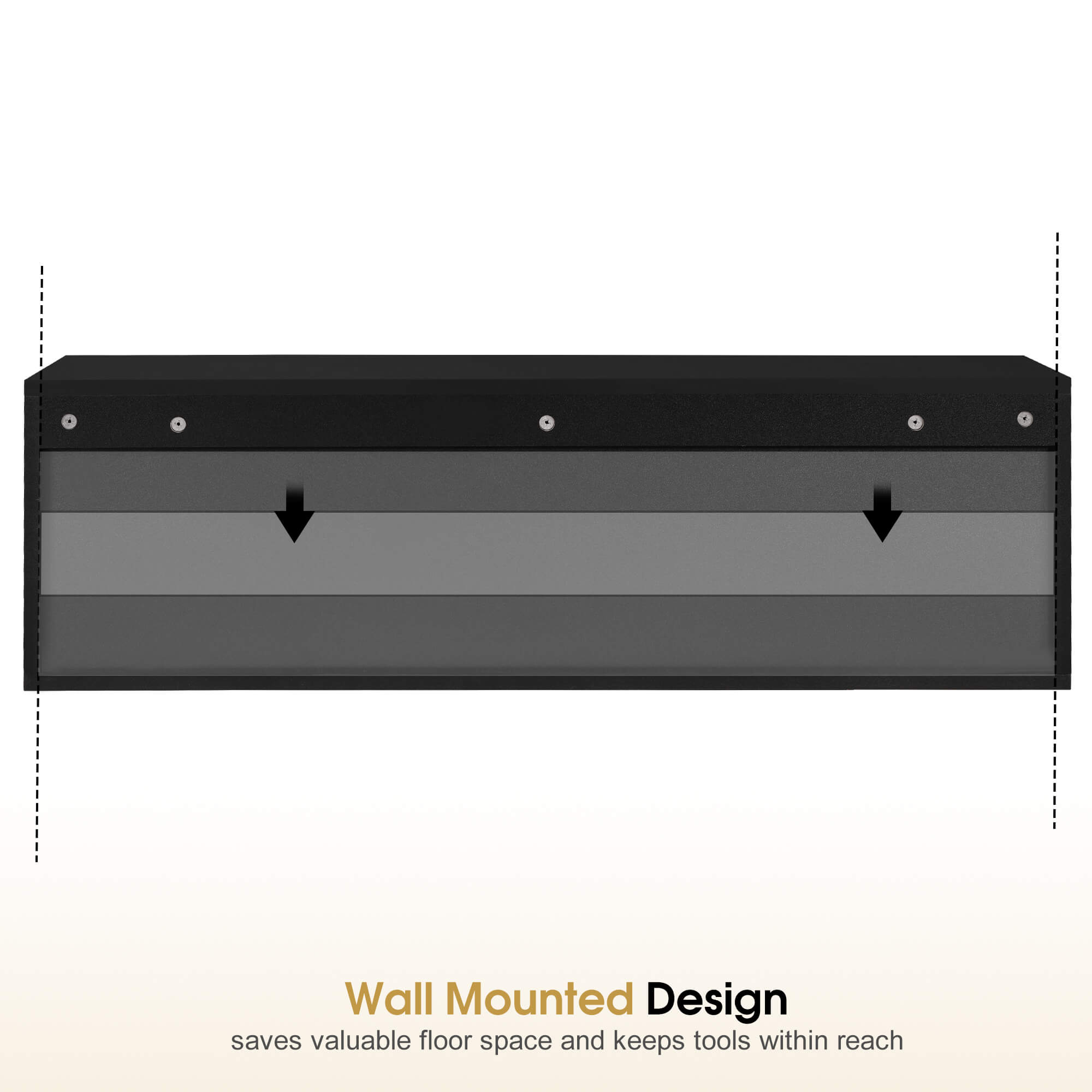 Black Fluted Wall Mounted Barber Station for Storage, Salon Beauty Cabinet with Golden Handle 2504