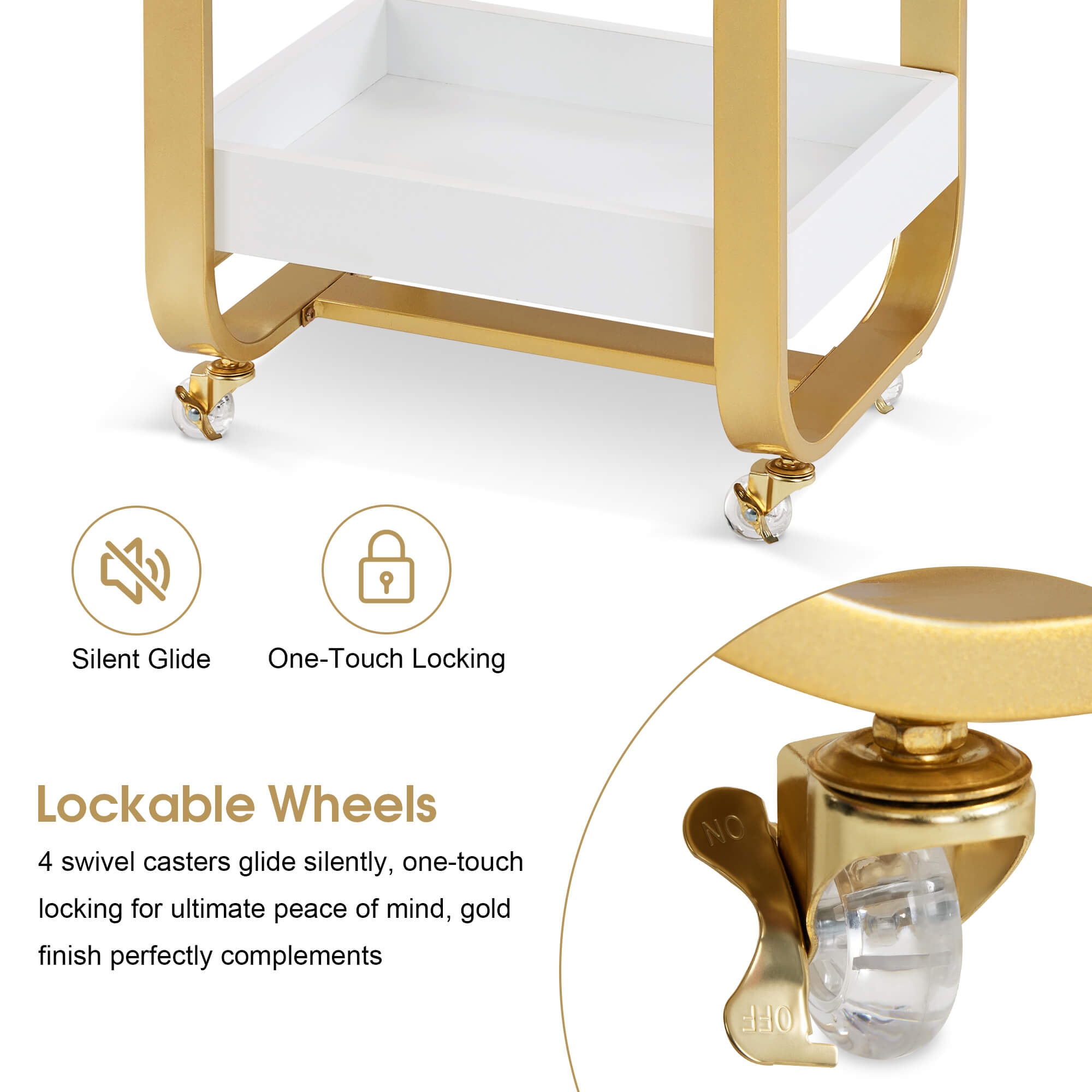 3-Tier Modern Salon Rolling Trolley with Metal Frame, Barber Storage Cart with Lockable Wheels 2085