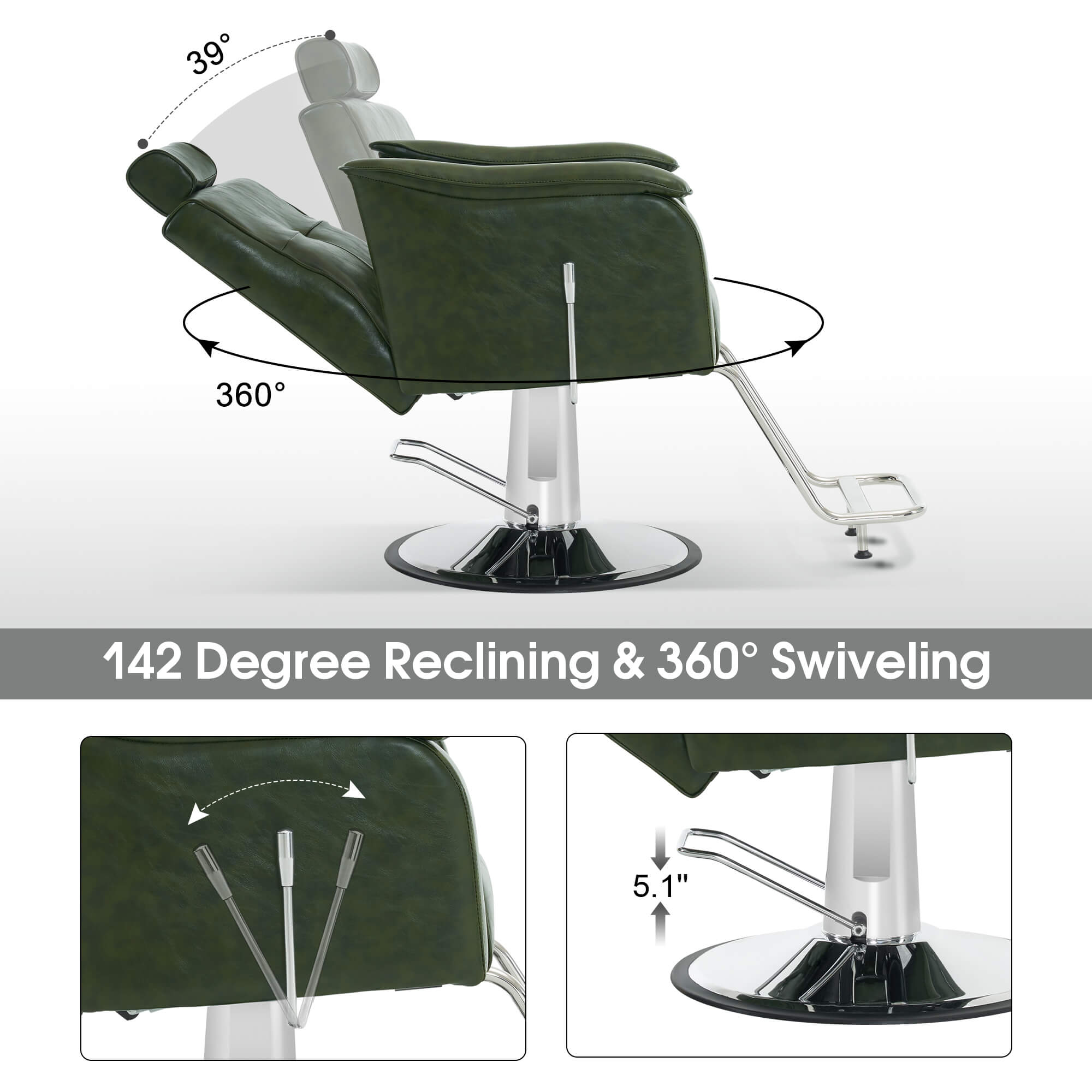Barber Chair 9182 & Anti-Fatigue Mat 0020 Set - Reclining Hydraulic Barber Chair with 1/2" Thick Salon Mat, Ideal for Barbers & Stylists
