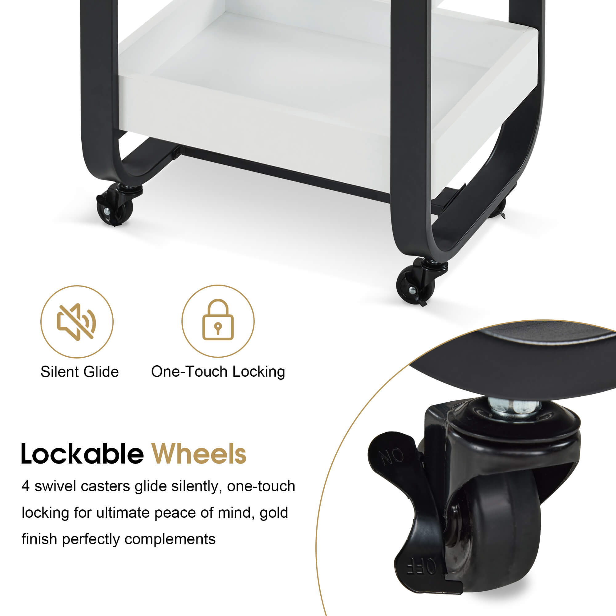 3-Tier Modern Salon Rolling Trolley with Metal Frame, Barber Storage Cart with Lockable Wheels 2085