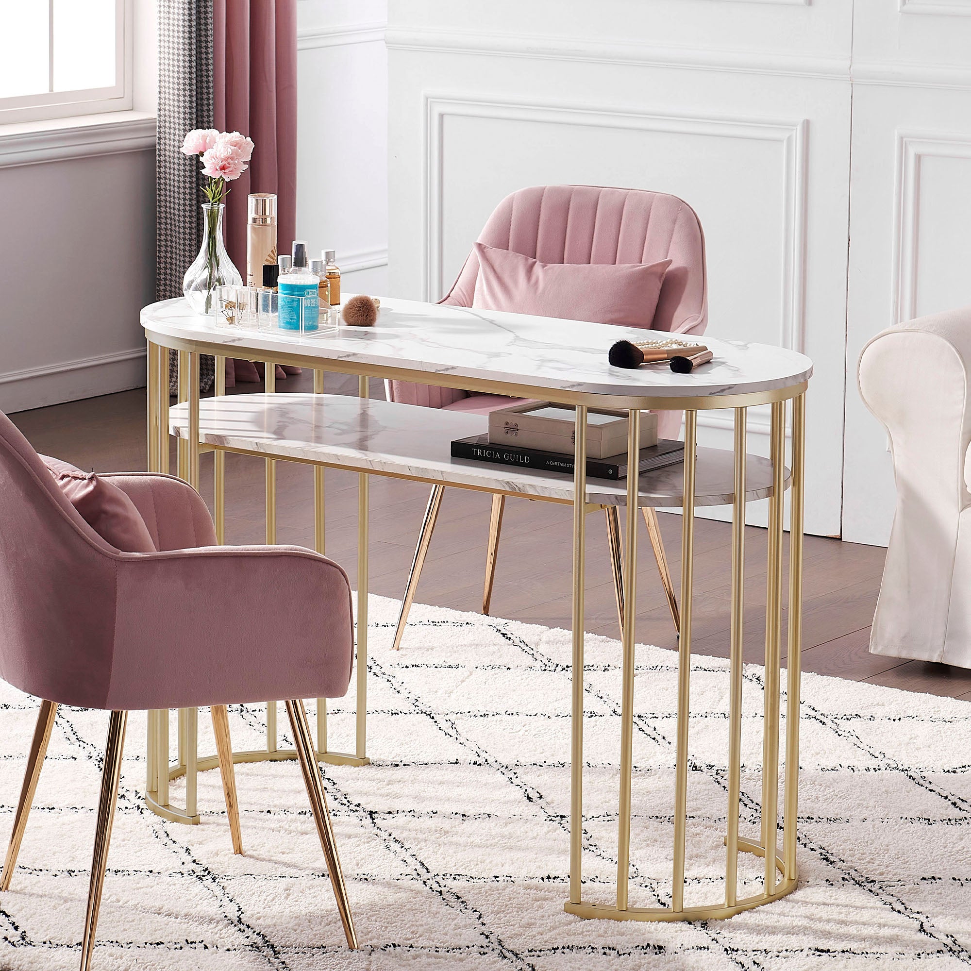 Marbling Texture Manicure Table with Open Space, Modern Simple Beauty Nail Equipment 2400