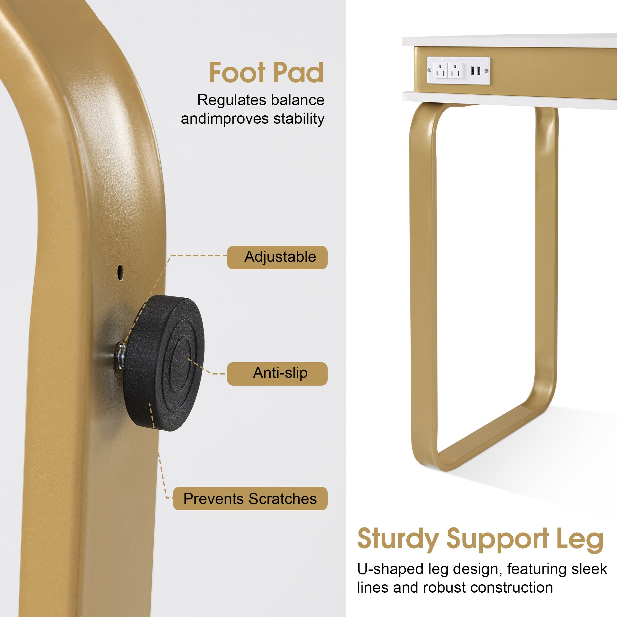 Modern White & Gold Manicure Table with Outlets, Beauty Nail Desk with Big Drawers for Storage 2626