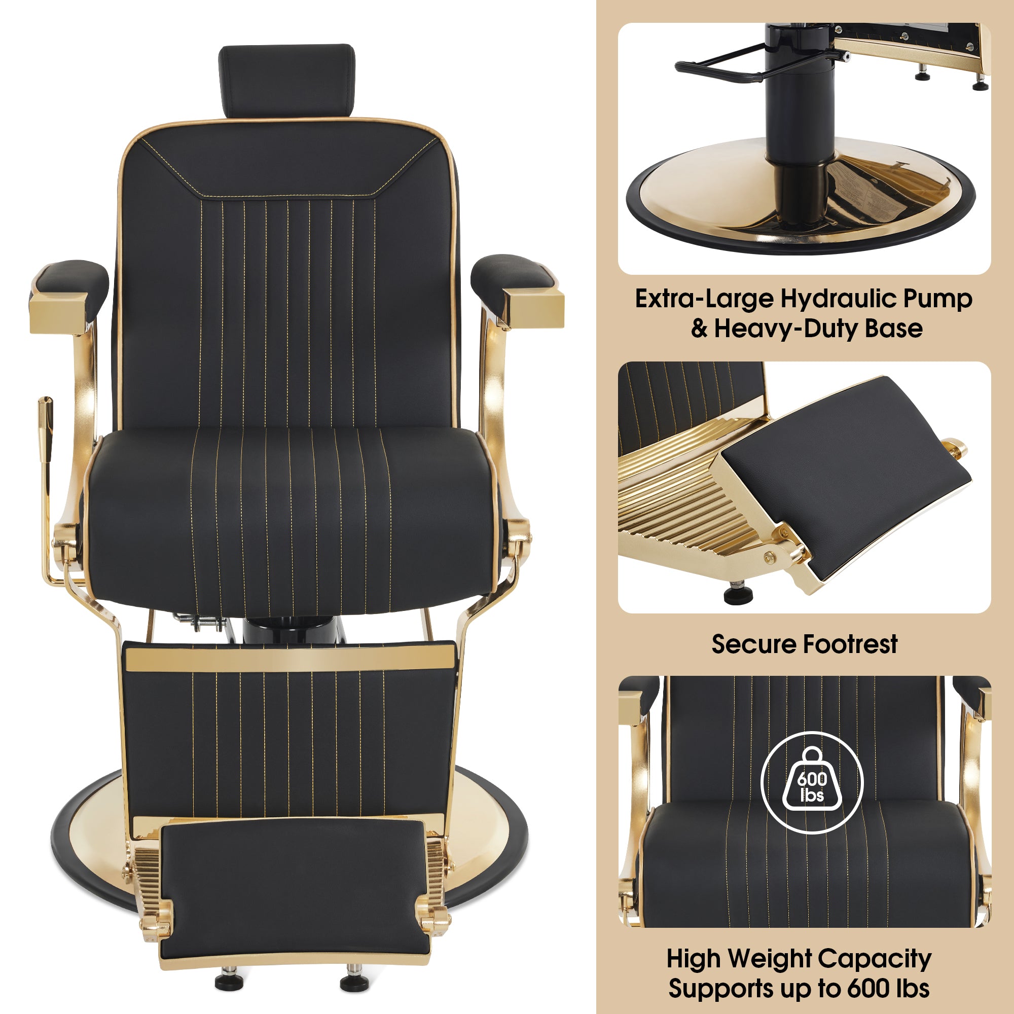 BarberPub Hydraulic Reclining Barber Chair with Adjustable Headrest, Black 8334