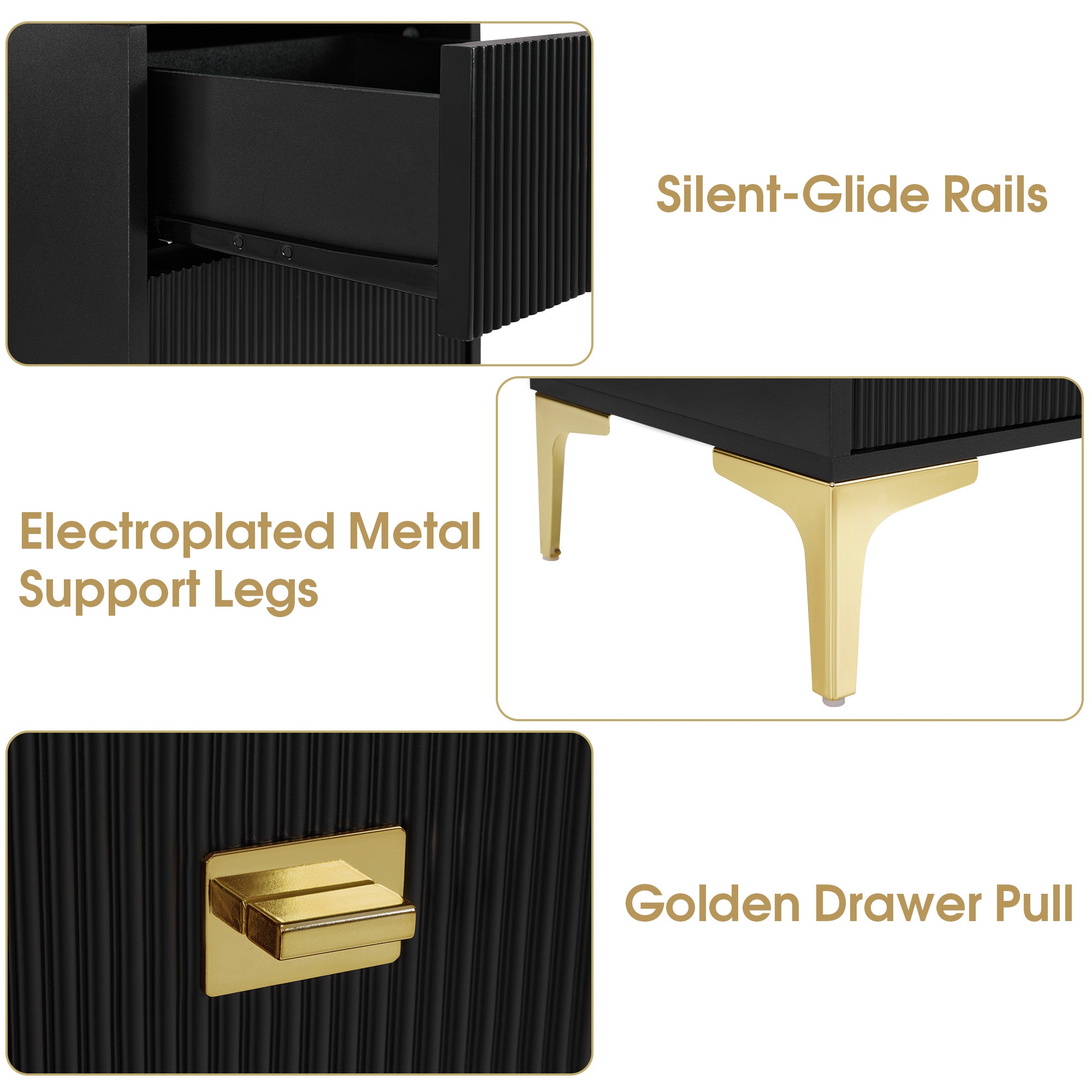 Black Fluted Free-Standing Barber Station for Storage, Salon Beauty Cabinet with Golden Handle 2027