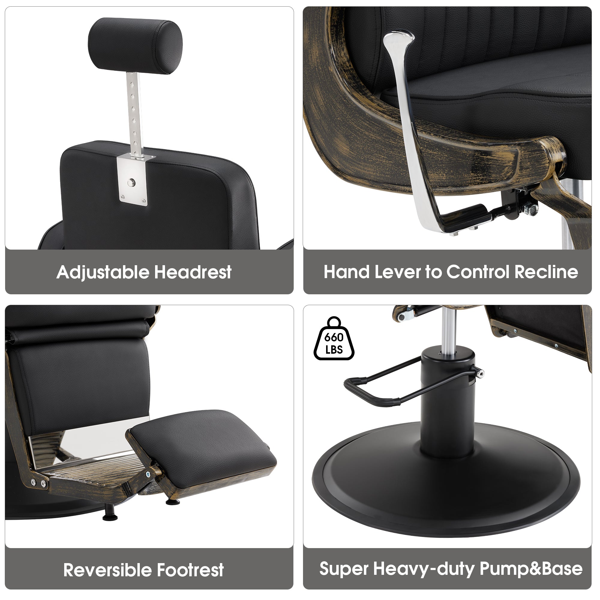 BarberPub Vintage Barber Chair Reclining Salon Chair with Headrest & Footrest 2905