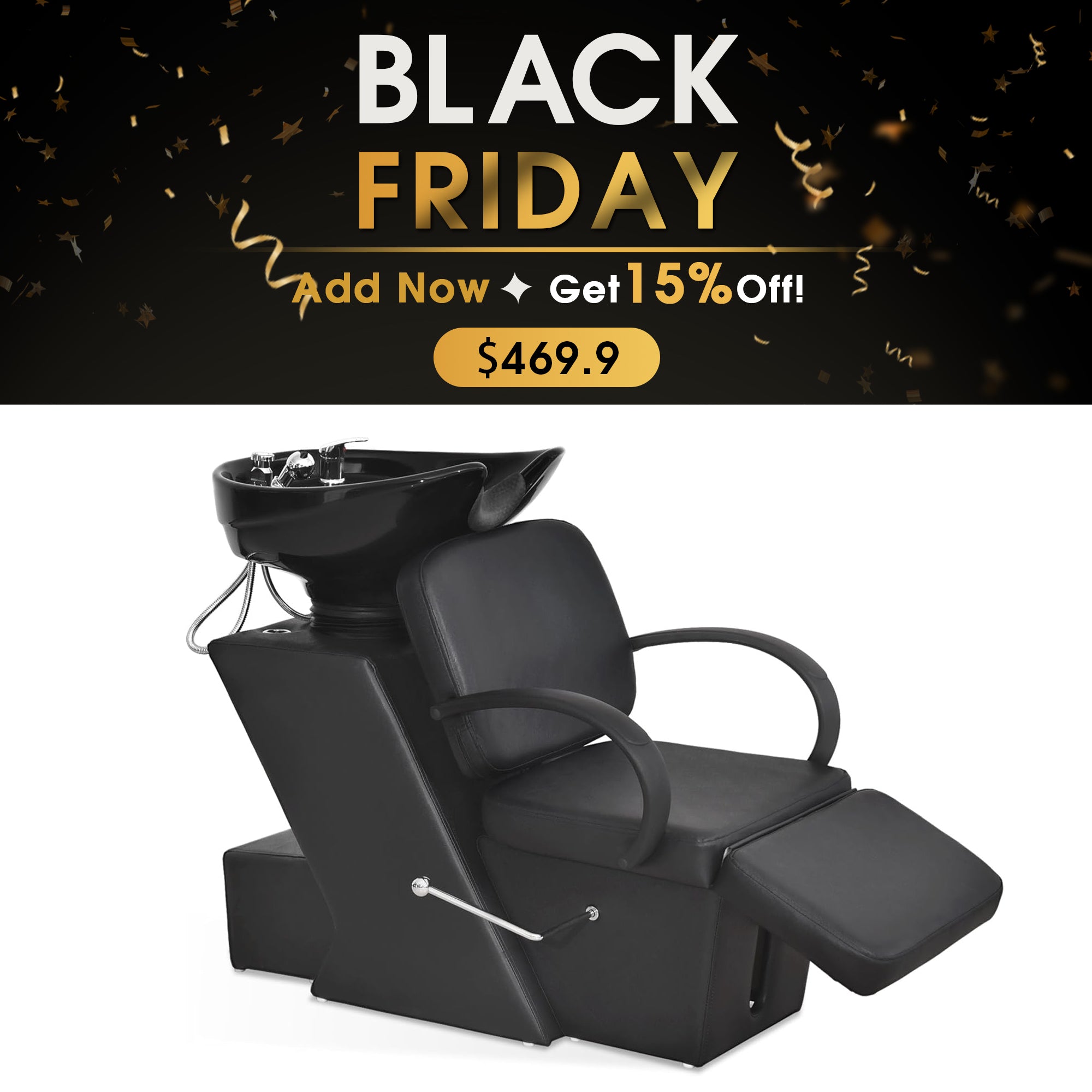 BarberPub Backwash Shampoo Station Chair, Adjustable Ceramic Bowl Barber Station 9051