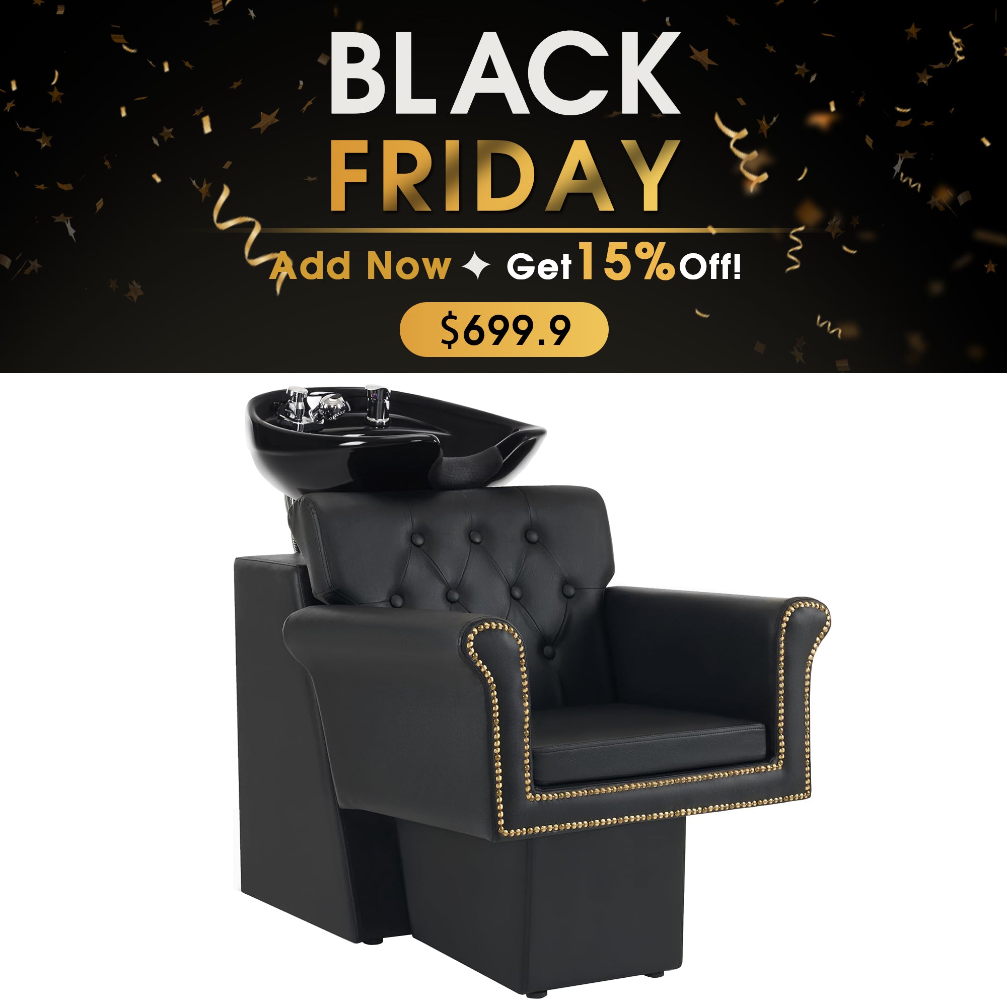 BarberPub Shampoo Station Chair, Backwash Shampoo Ceramic Bowl and Chair Set for Salon 9104