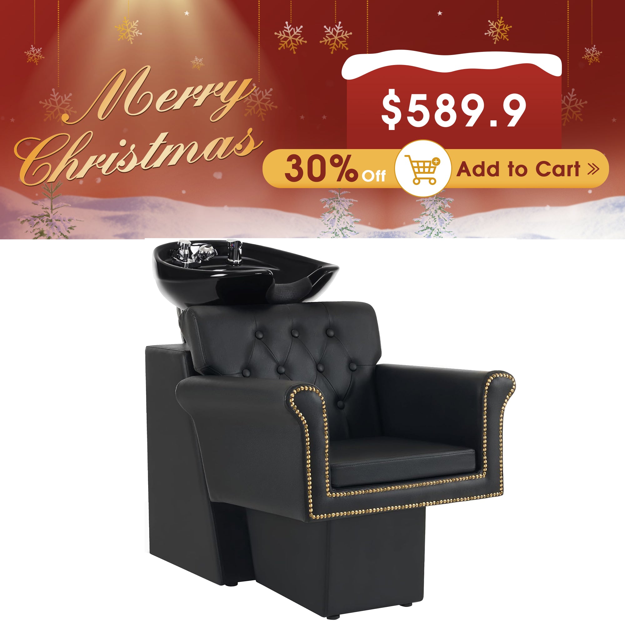 BarberPub Shampoo Station Chair, Backwash Shampoo Ceramic Bowl and Chair Set for Salon 9104