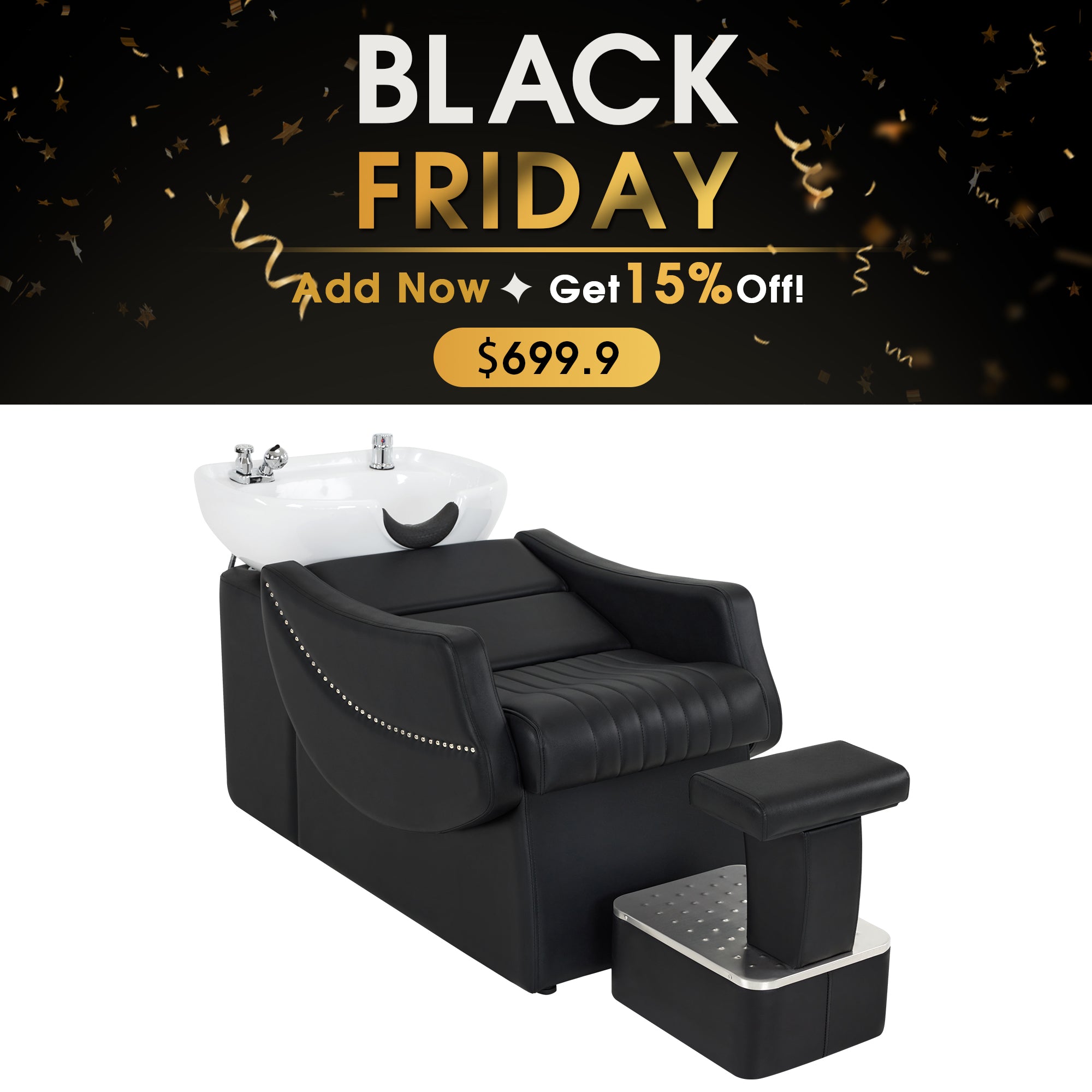 BarberPub Shampoo Backwash Station Chair, Ceramic Shampoo Bowl For Home Salon, Barbershop 9115