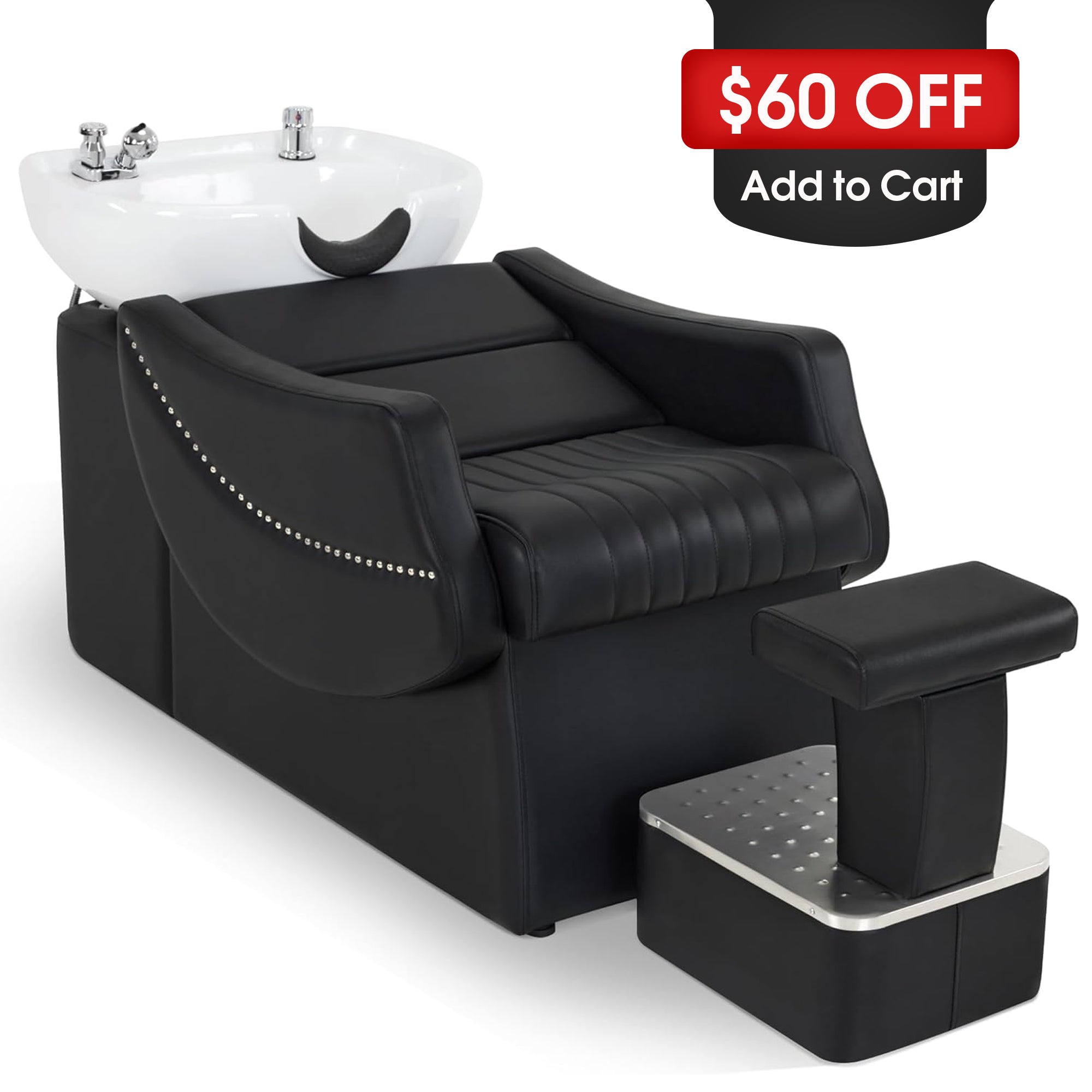 BarberPub Shampoo Backwash Station Chair, Ceramic Shampoo Bowl For Home Salon, Barbershop 9115
