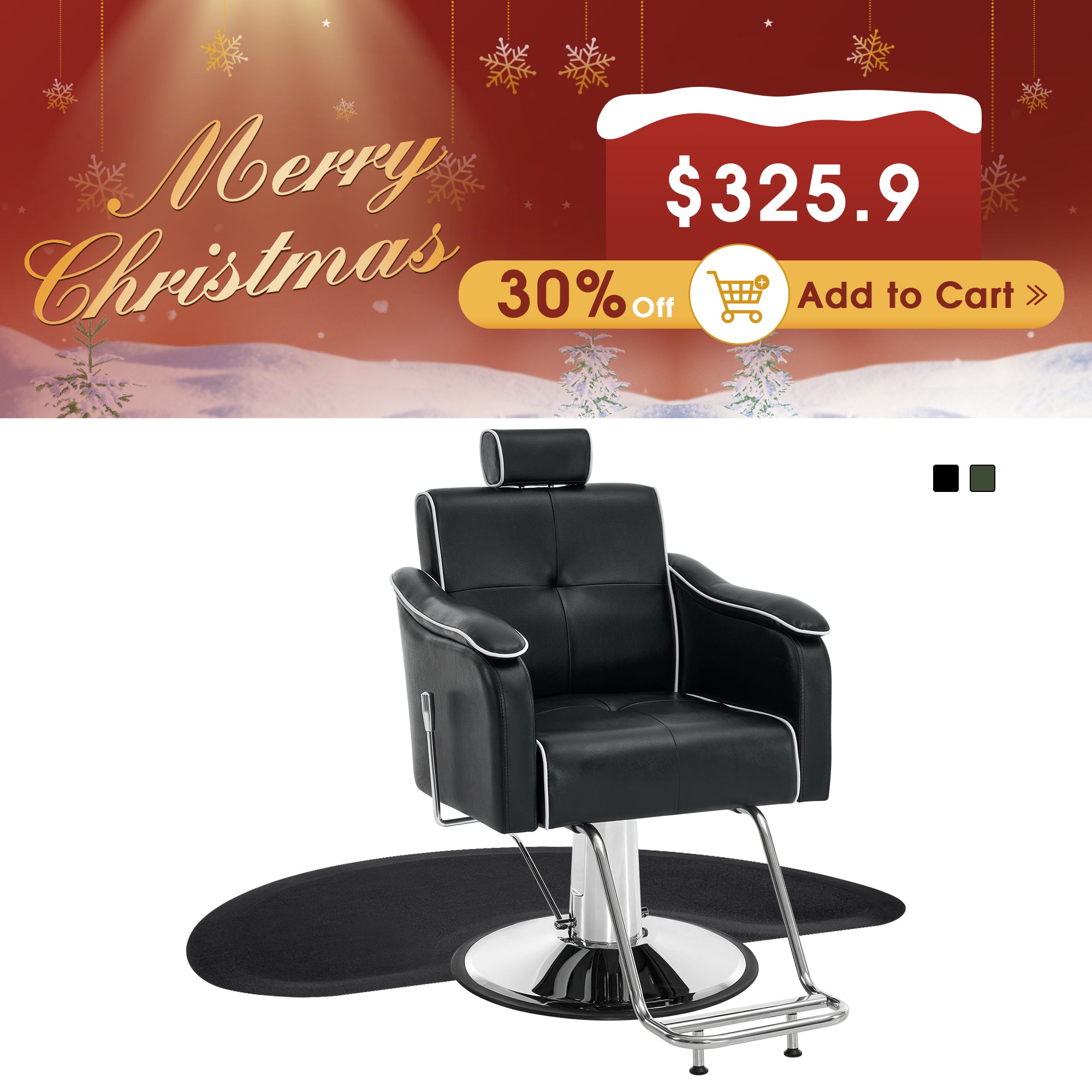 Barber Chair 9182 & Anti-Fatigue Mat 0020 Set - Reclining Hydraulic Barber Chair with 1/2" Thick Salon Mat, Ideal for Barbers & Stylists