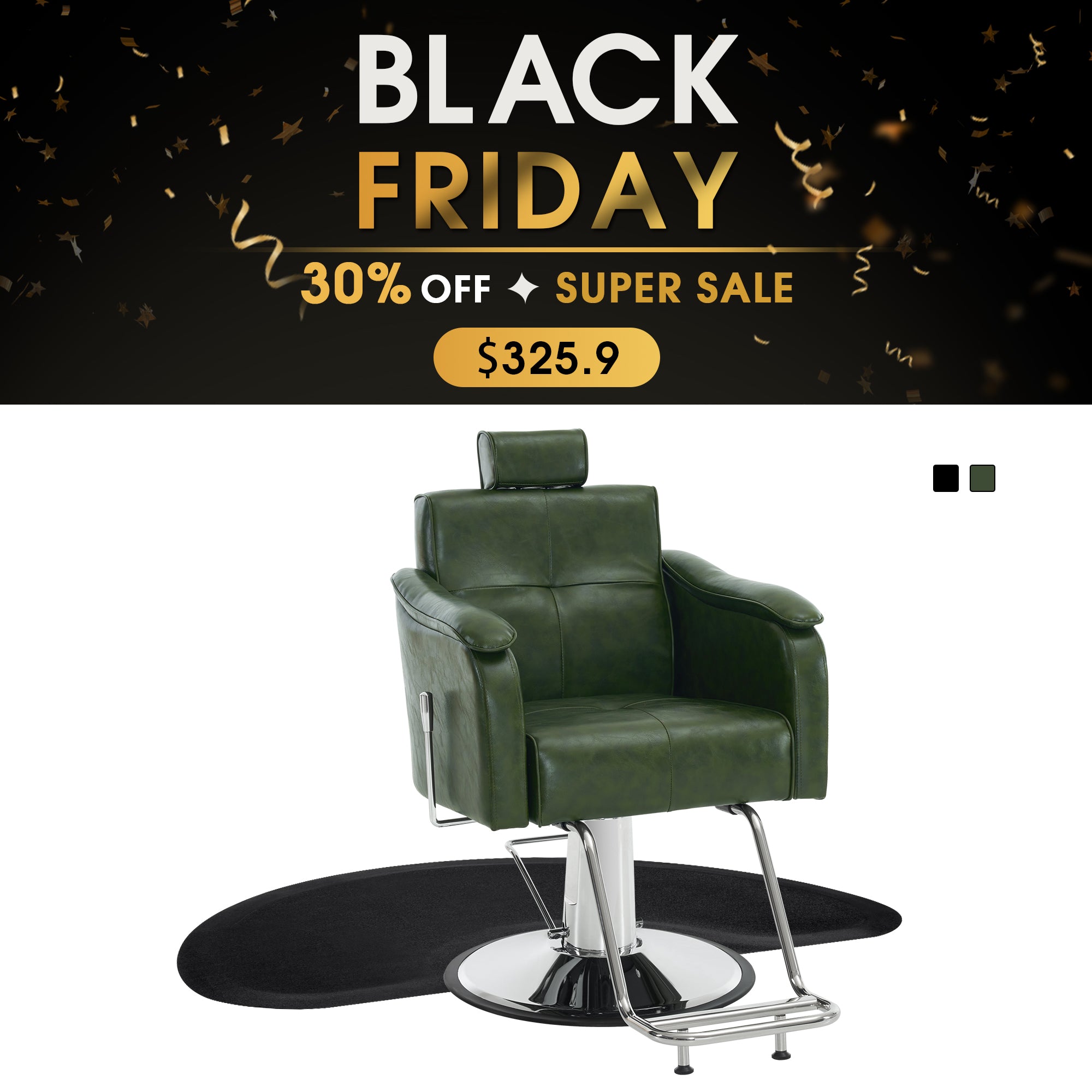 Barber Chair 9182 & Anti-Fatigue Mat 0020 Set - Reclining Hydraulic Barber Chair with 1/2" Thick Salon Mat, Ideal for Barbers & Stylists