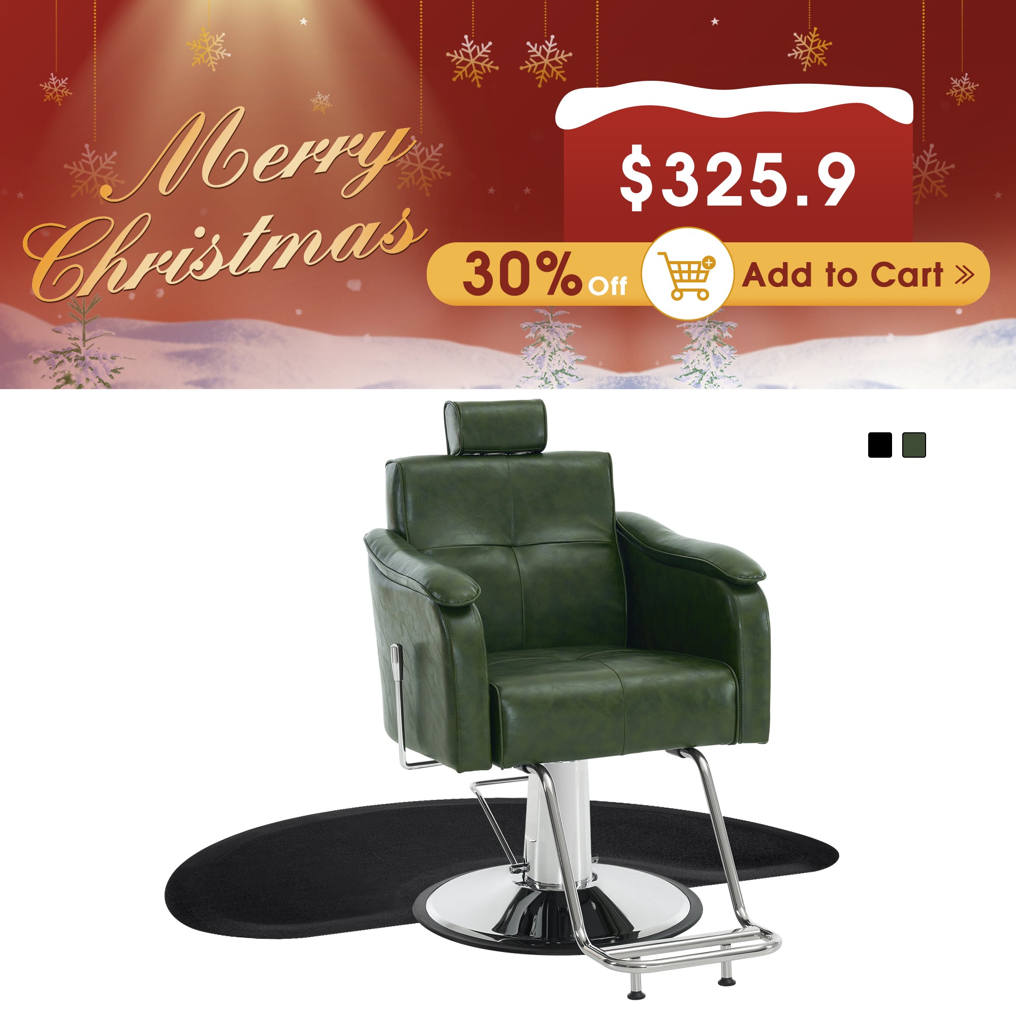 Barber Chair 9182 & Anti-Fatigue Mat 0020 Set - Reclining Hydraulic Barber Chair with 1/2" Thick Salon Mat, Ideal for Barbers & Stylists
