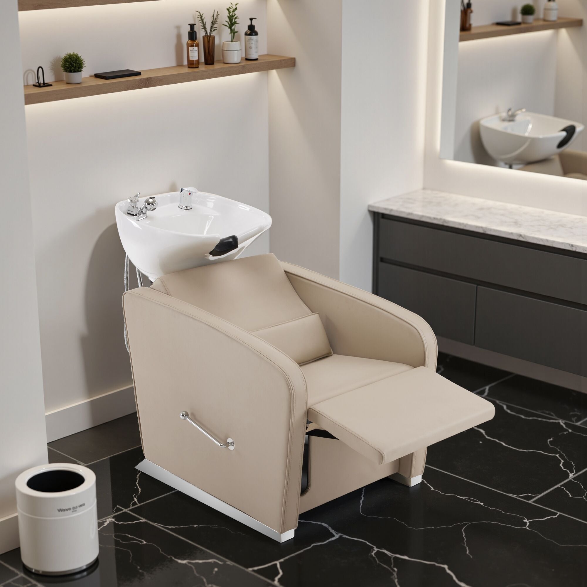 BarberPub Backwash Shampoo Station Chair, Salon Ceramic Hair Wash Bowl 9370