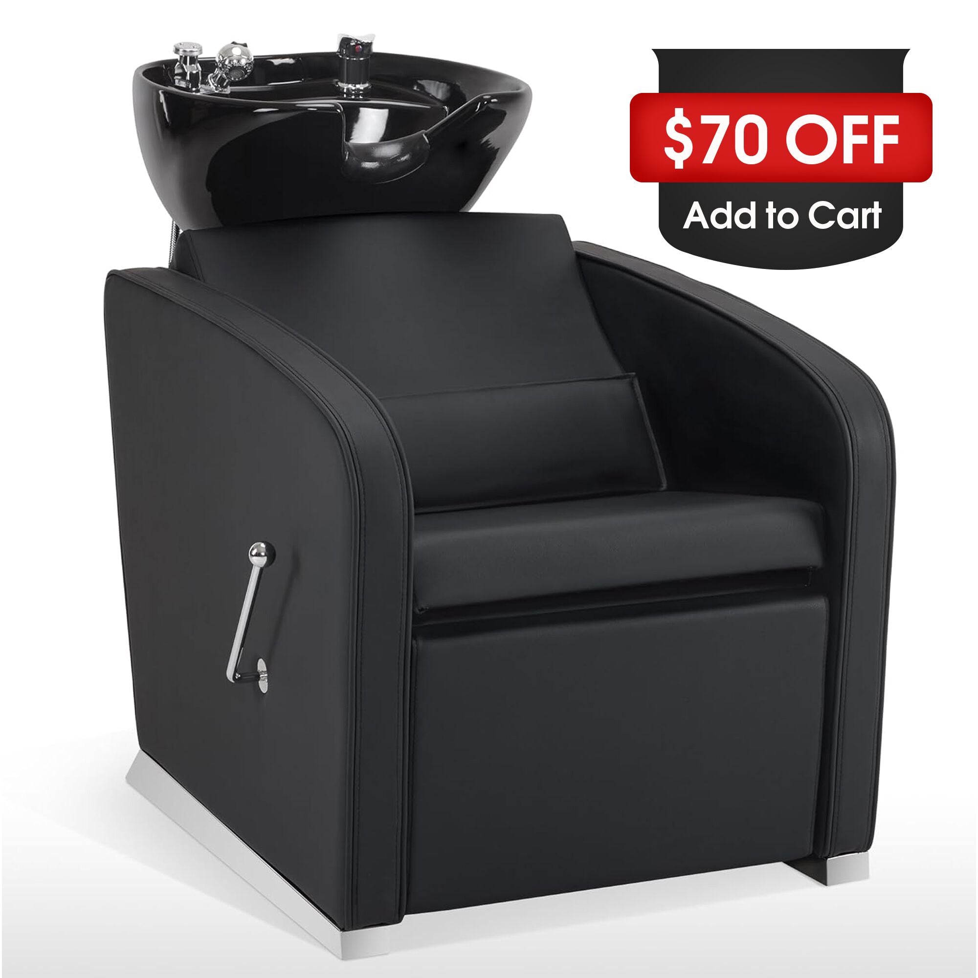 BarberPub Backwash Shampoo Station Chair, Salon Ceramic Hair Wash Bowl 9370