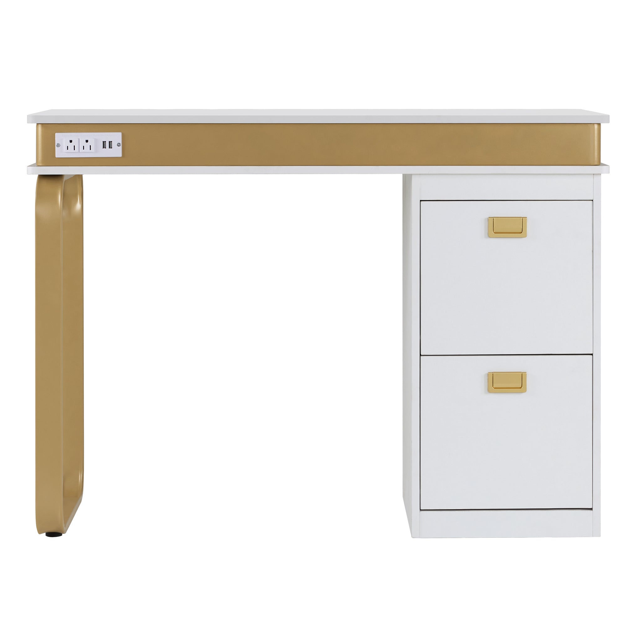 Modern White & Gold Manicure Table with Outlets, Beauty Nail Desk with Big Drawers for Storage 2626