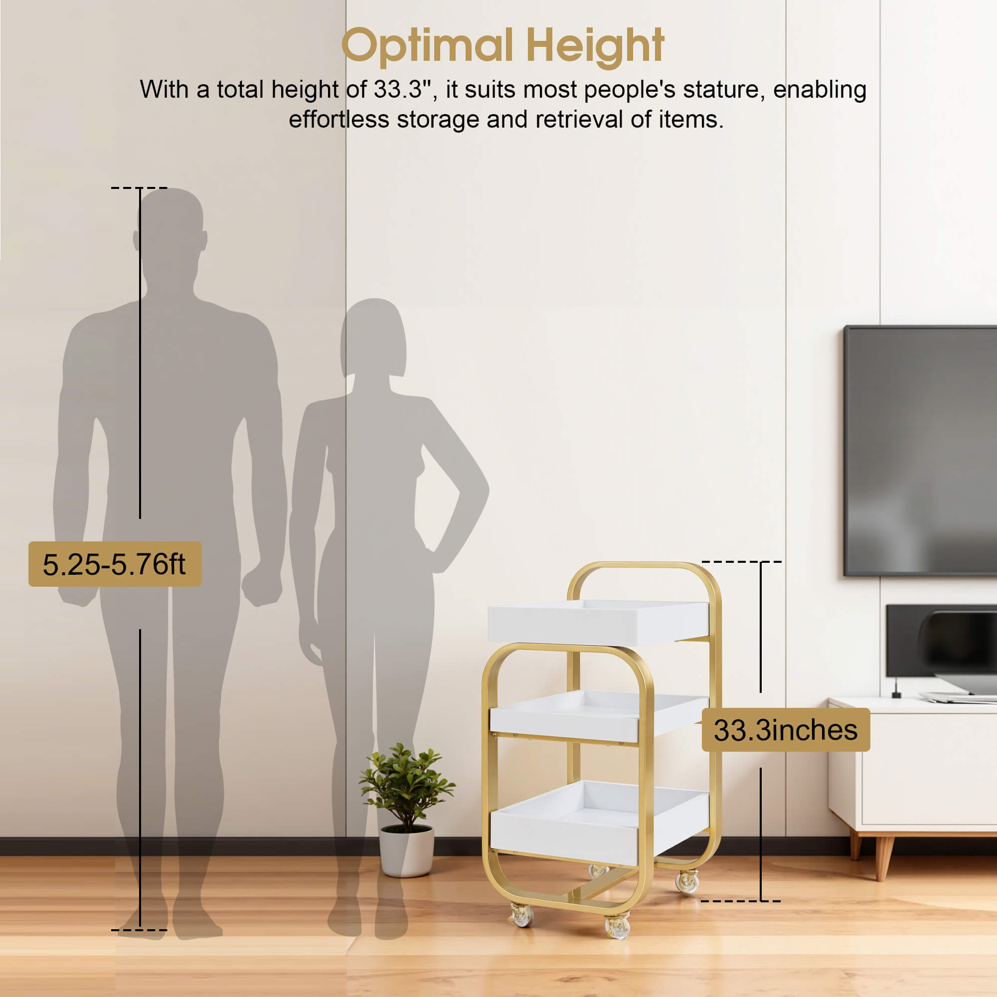 3-Tier Modern Salon Rolling Trolley with Metal Frame, Barber Storage Cart with Lockable Wheels 2085