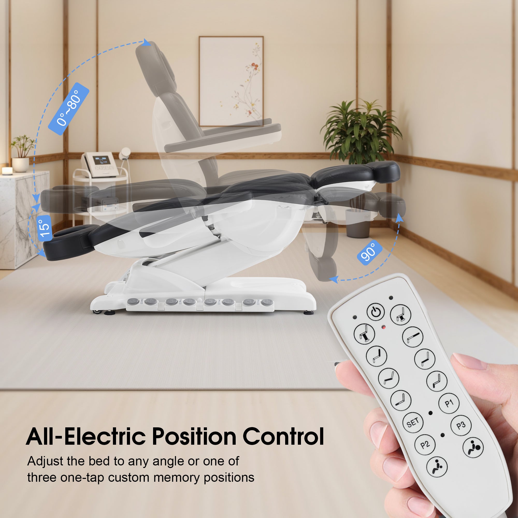 4-Motor Electric Facial Spa Bed with Hand & Foot Control, PU Leather Esthetician Adjustable Massage Table, 440 lbs Capacity 2119