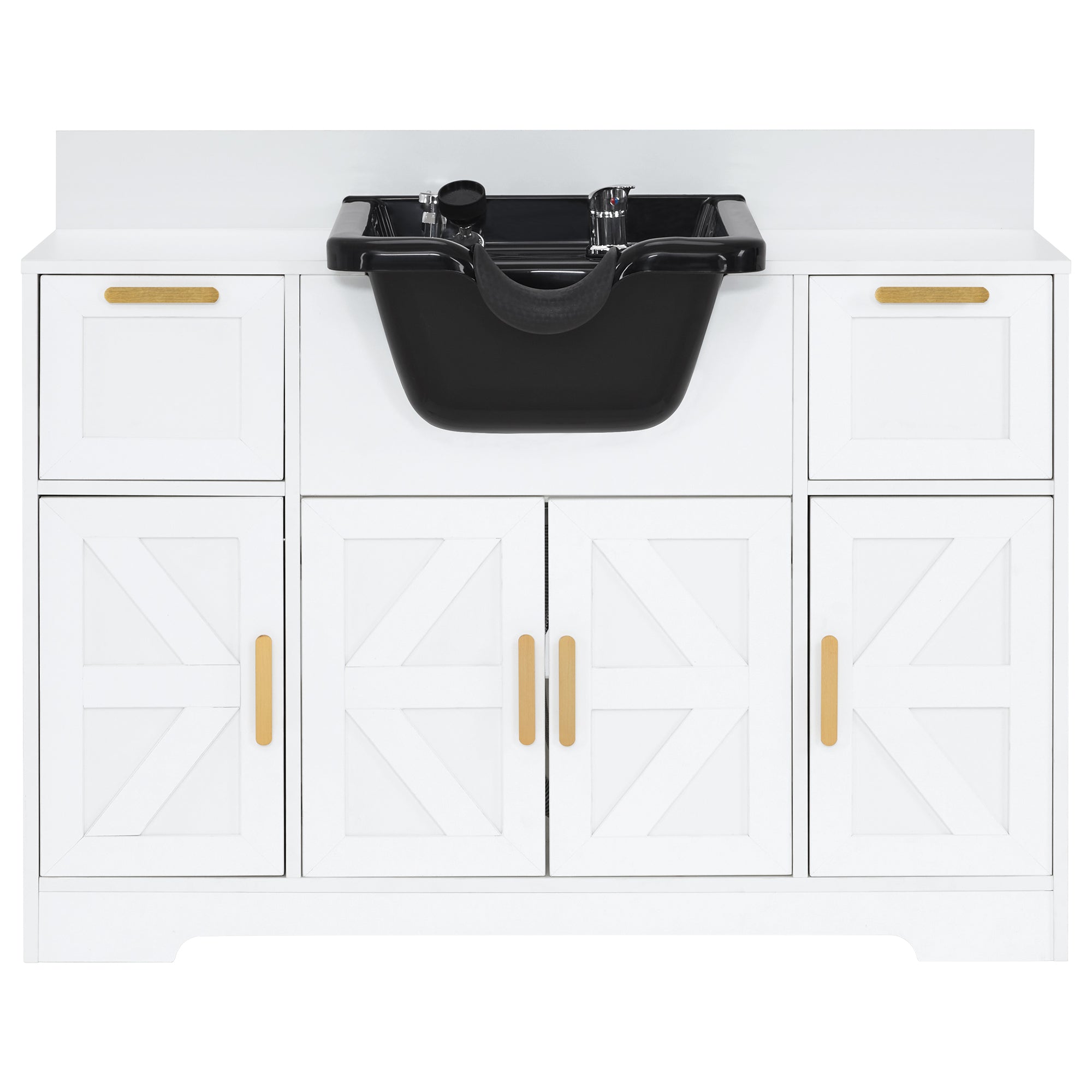 Barber Shampoo Storage Station, Hair Salon Shampoo Equipment with Backwash Sink & Cabinet 7137