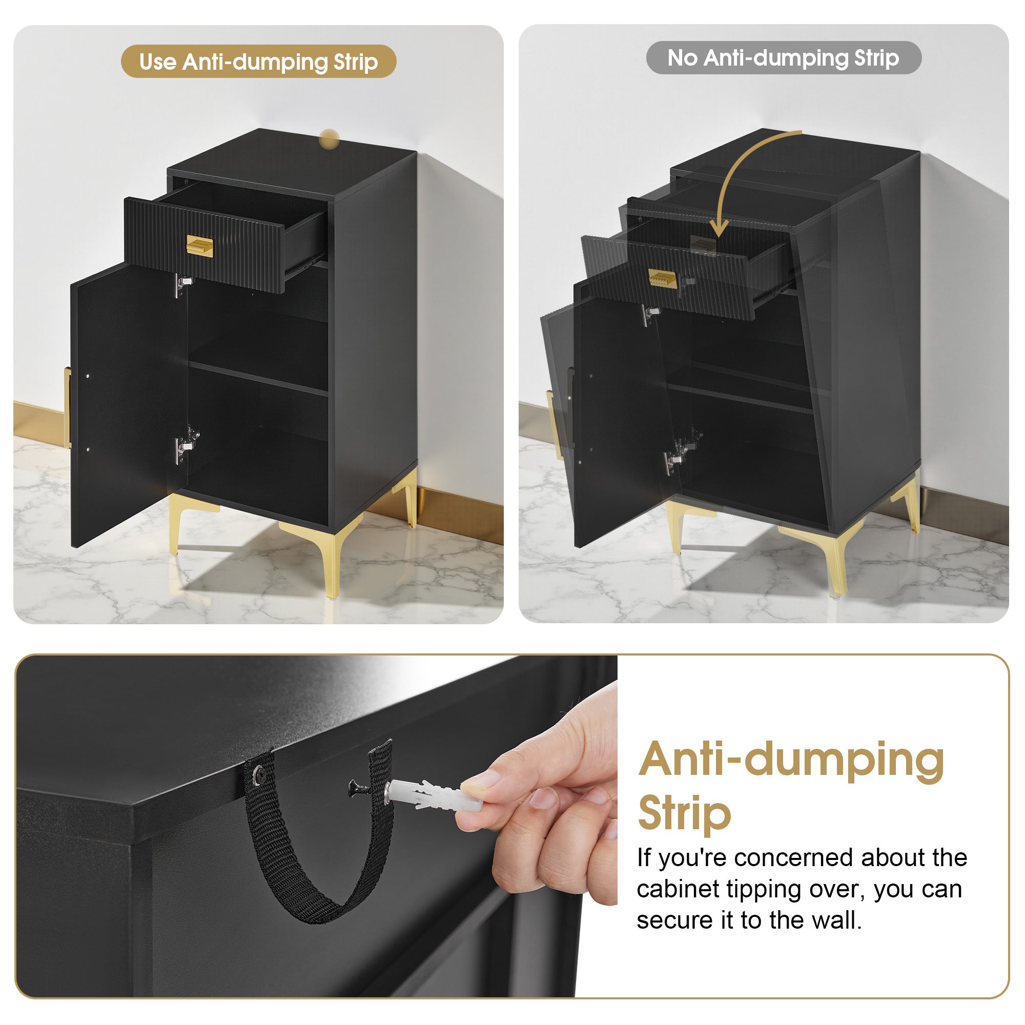 Black Fluted Free-Standing Barber Station for Storage, Salon Beauty Cabinet with Golden Handle 2027