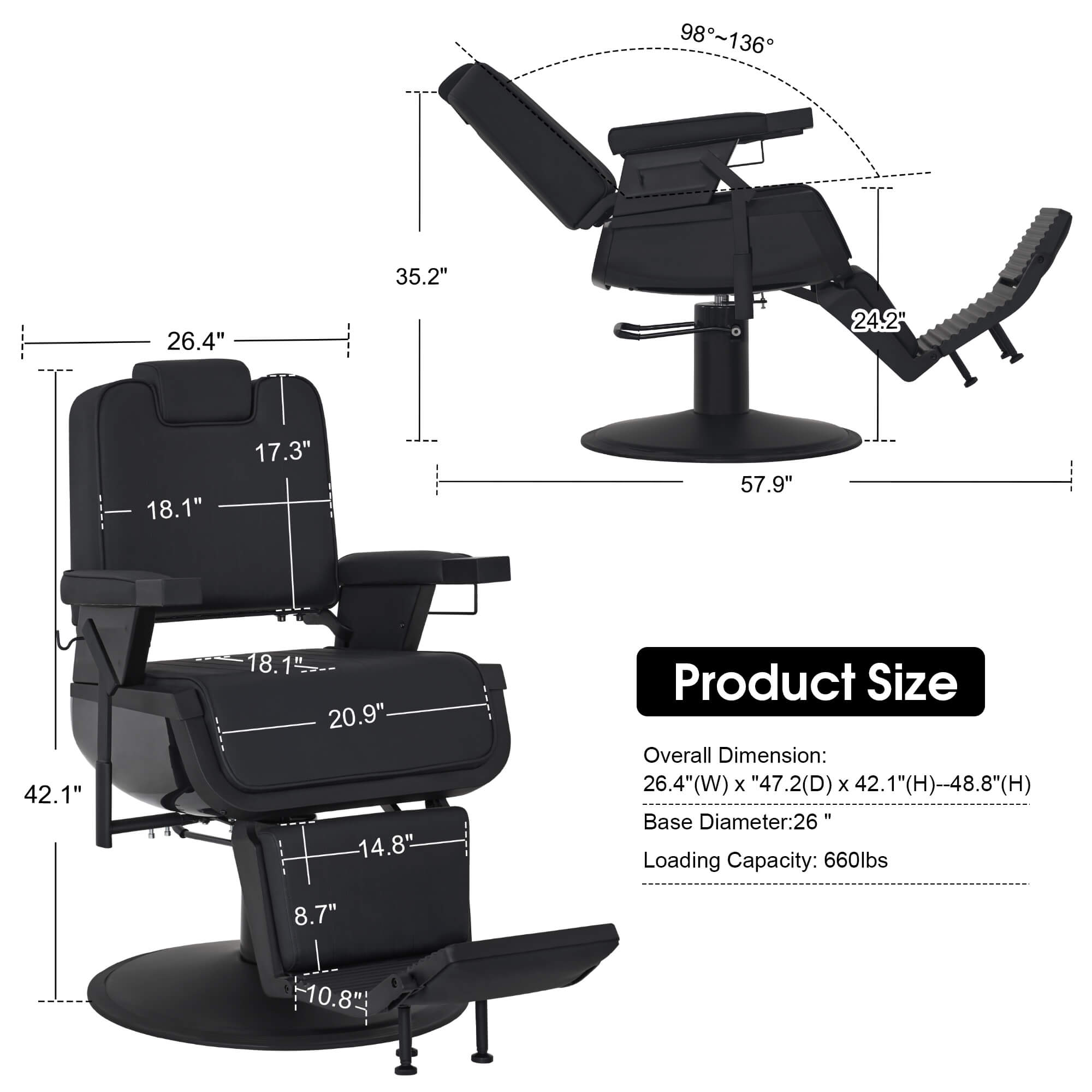Barber Chair 3819 & Anti-Fatigue Mat 0085 Set - All Purpose Reclining Hydraulic Barber Chair with 1 Inch Thick Salon Mat, Ideal for Barbers & Stylists