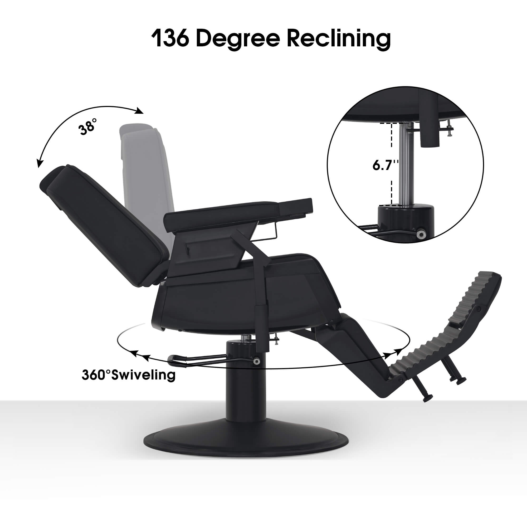 Barber Chair 3819 & Anti-Fatigue Mat 0085 Set - All Purpose Reclining Hydraulic Barber Chair with 1 Inch Thick Salon Mat, Ideal for Barbers & Stylists