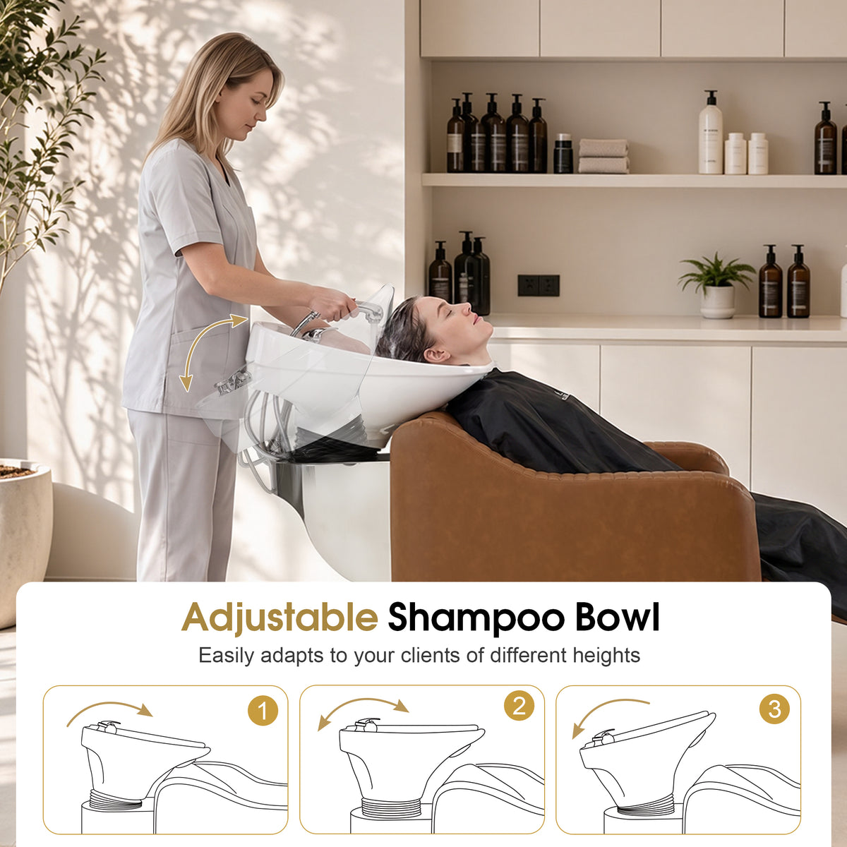 BarberPub Shampoo Chair and Bowl Set, Dual Side Hand Levers, 9043