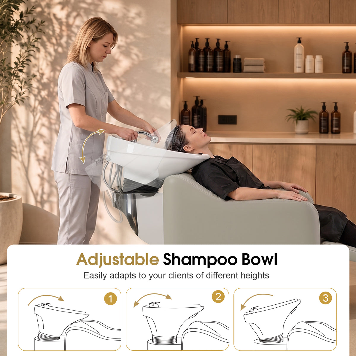 BarberPub Shampoo Chair and Bowl Set, Dual Side Hand Levers, 9043