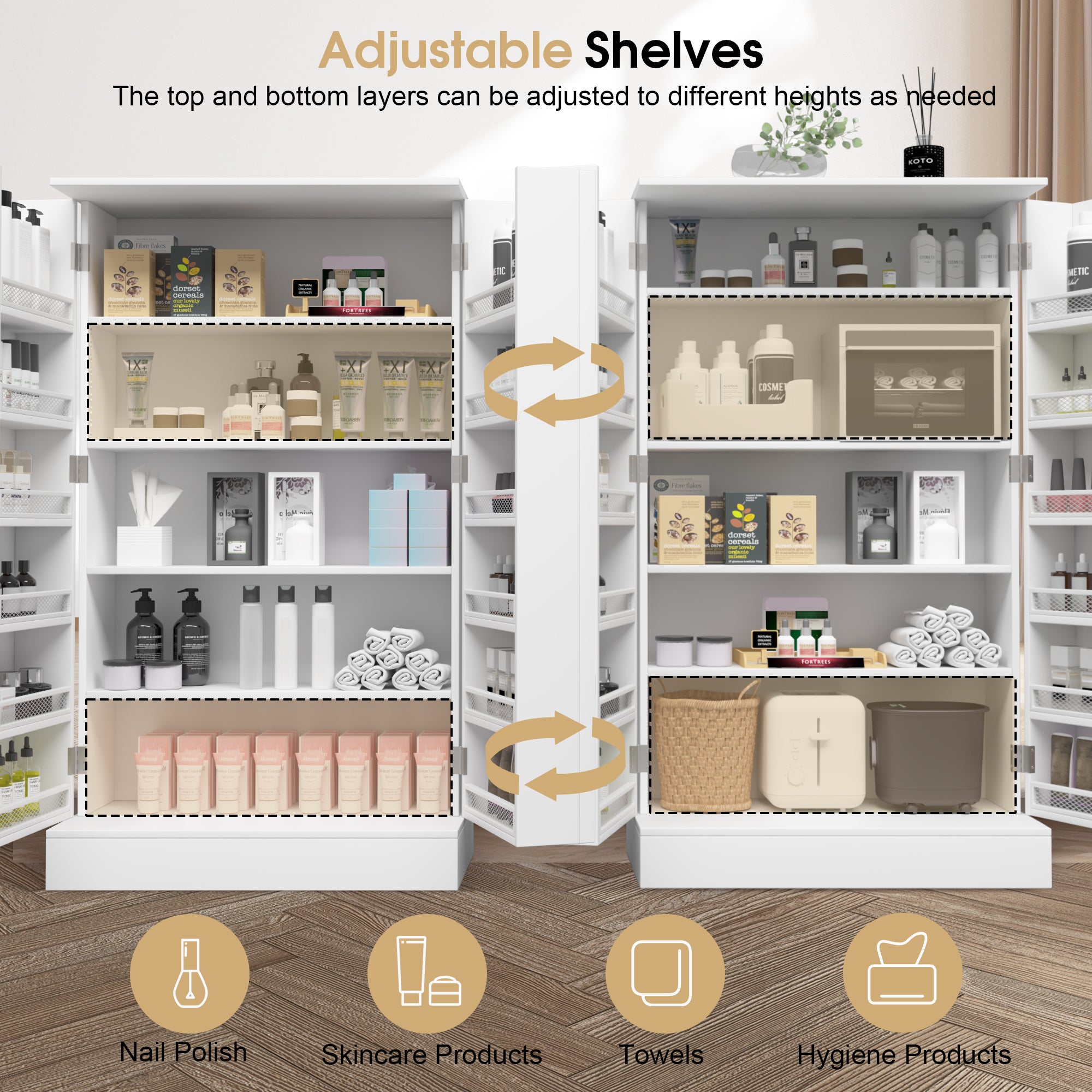 Multi-Functional Storage Cabinet with Adjustable Shelves, Beauty Salon Organizer 2024