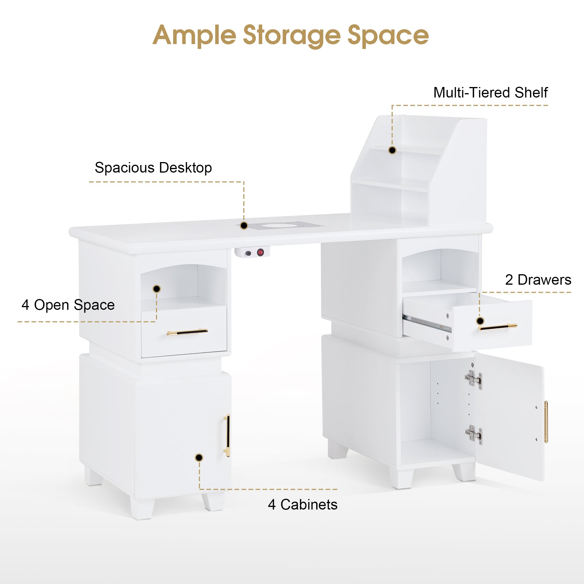 BarberPub Manicure Desk with Electric Dust Collector, Nail Art Table for Storage VC258